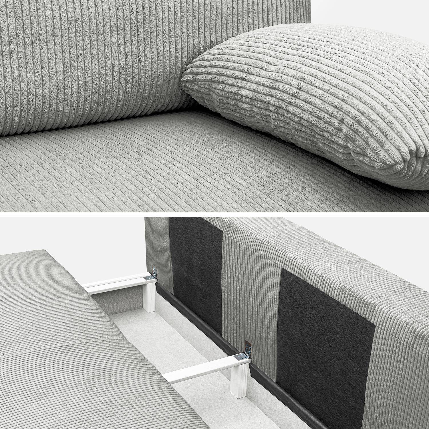 Banquette convertible 3 places velours côtelé gris clair avec coffre de rangement - L 192 x P 100 x H 81cm - Nelson Photo10