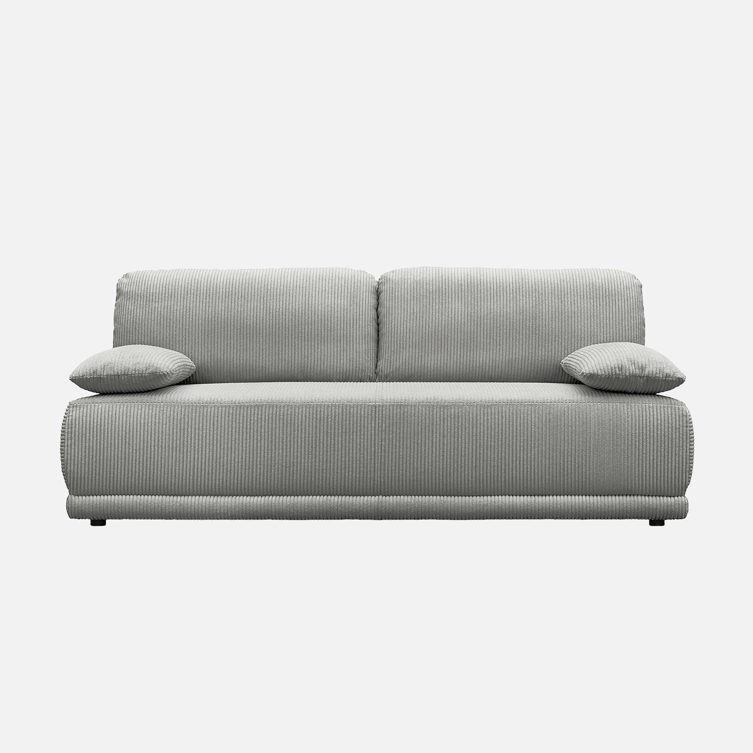 Banquette convertible 3 places velours côtelé gris clair avec coffre de rangement - L 192 x P 100 x H 81cm - Nelson,sweeek,Photo7