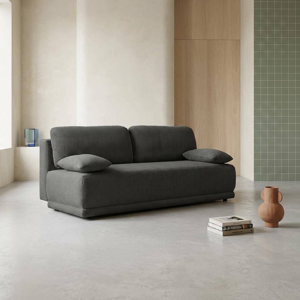 Rozkładana kanapa 3-osobowa ze sztruksu, antracytowa z pojemnikiem – 192 × 100 × 81 cm – Nelson,sweeek,Photo1
