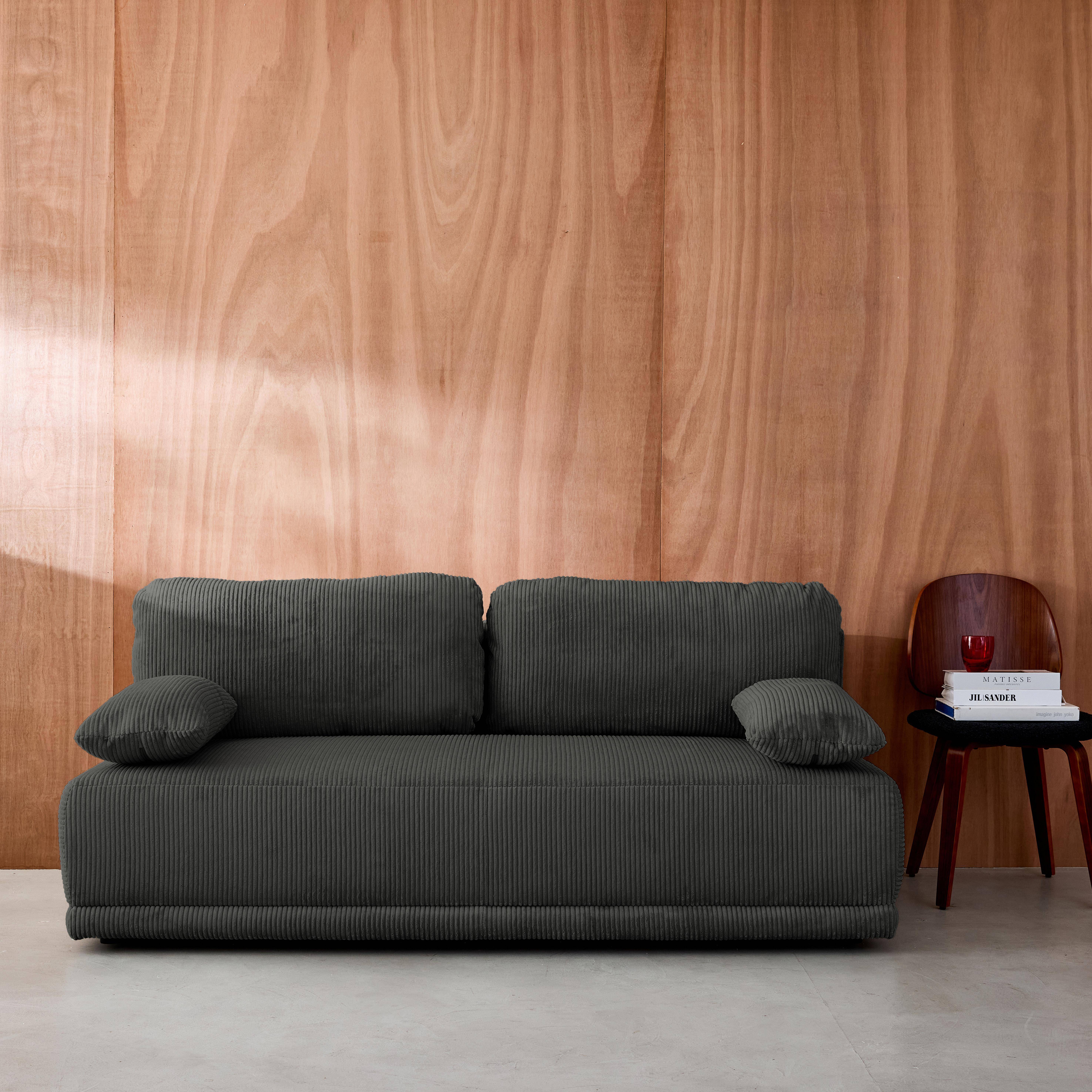 Banquette convertible 3 places velours côtelé anthracite avec coffre de rangement - L 192 x P 100 x H 81cm - Nelson Photo1