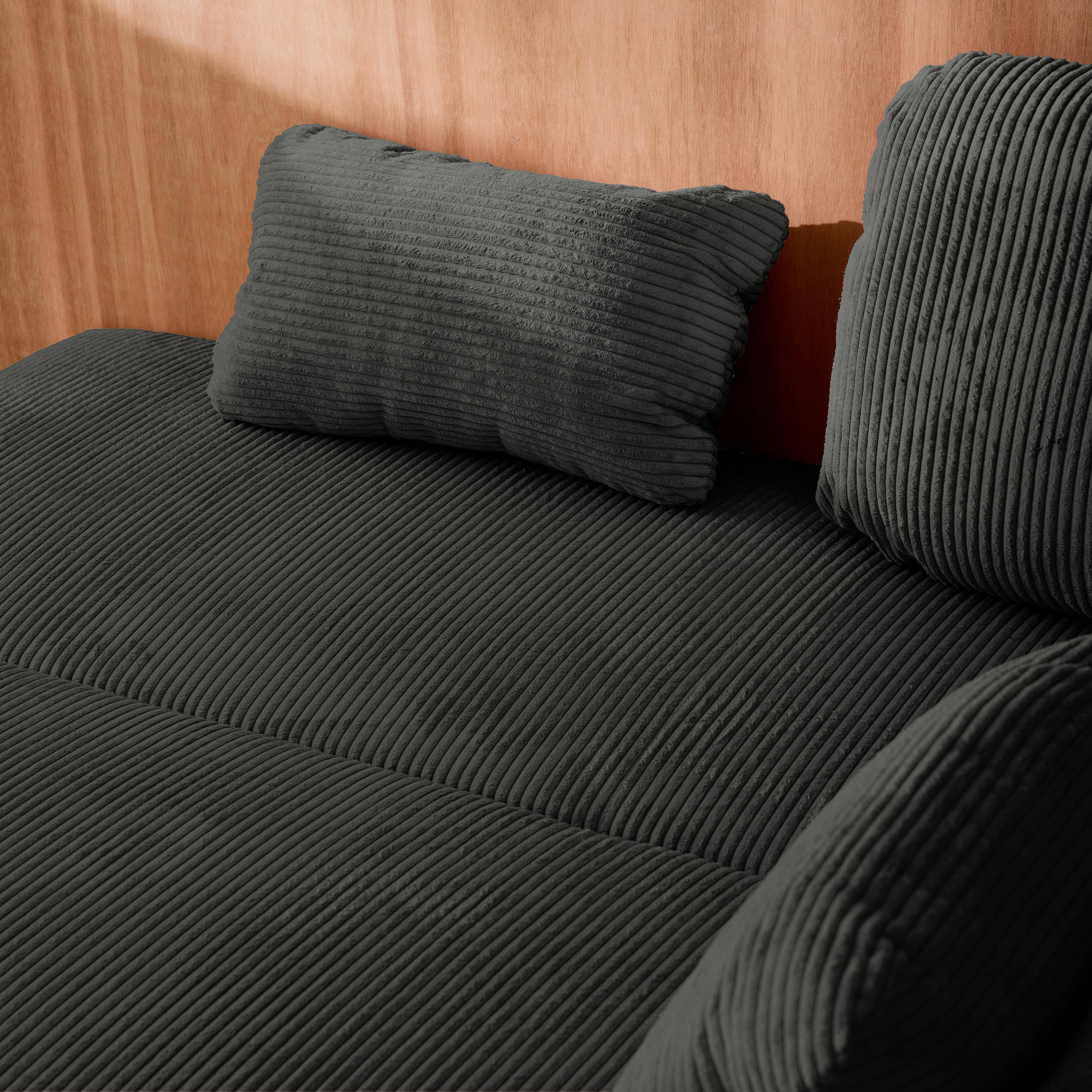 Banquette convertible 3 places velours côtelé anthracite avec coffre de rangement - L 192 x P 100 x H 81cm - Nelson,sweeek,Photo4