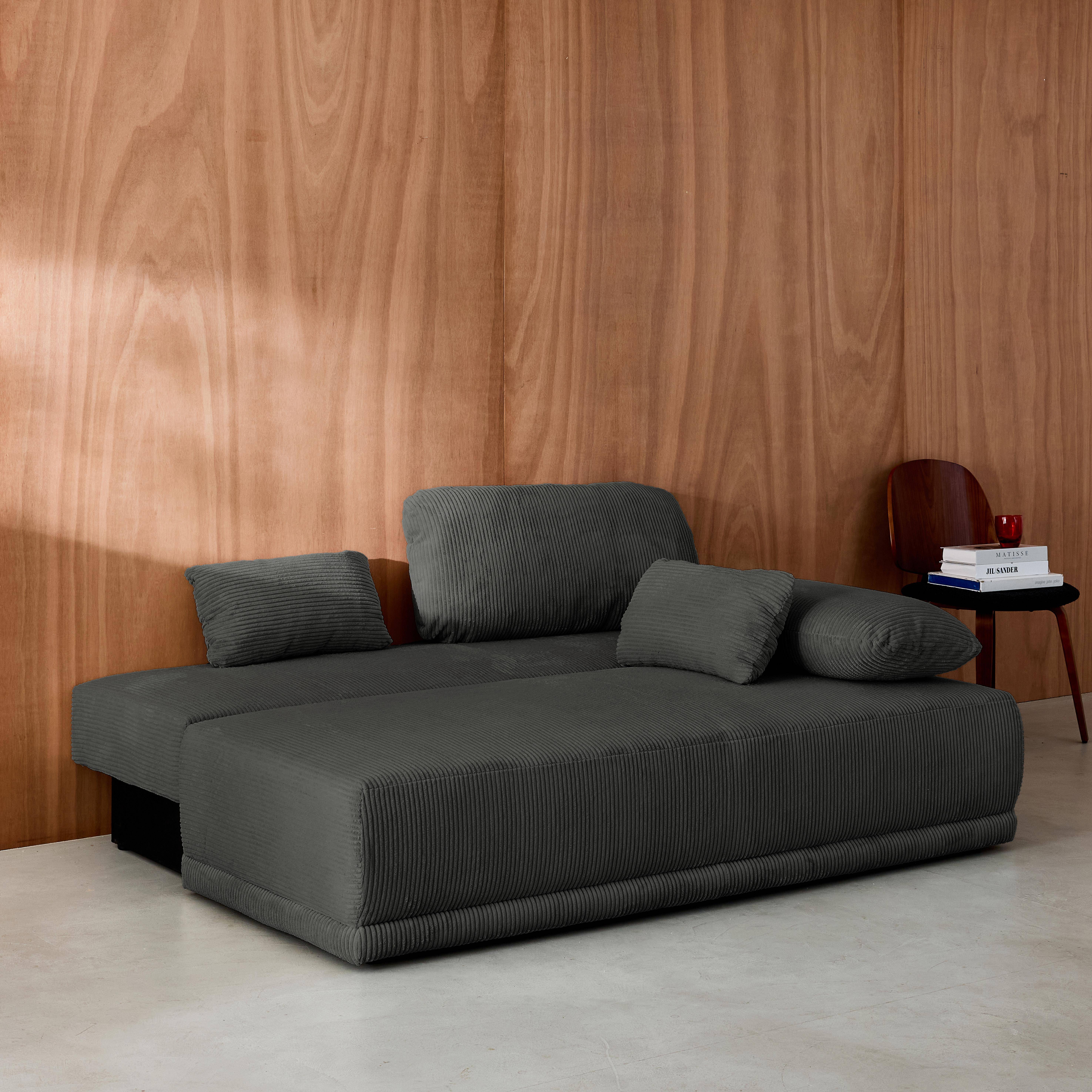 Banquette convertible 3 places velours côtelé anthracite avec coffre de rangement - L 192 x P 100 x H 81cm - Nelson,sweeek,Photo3