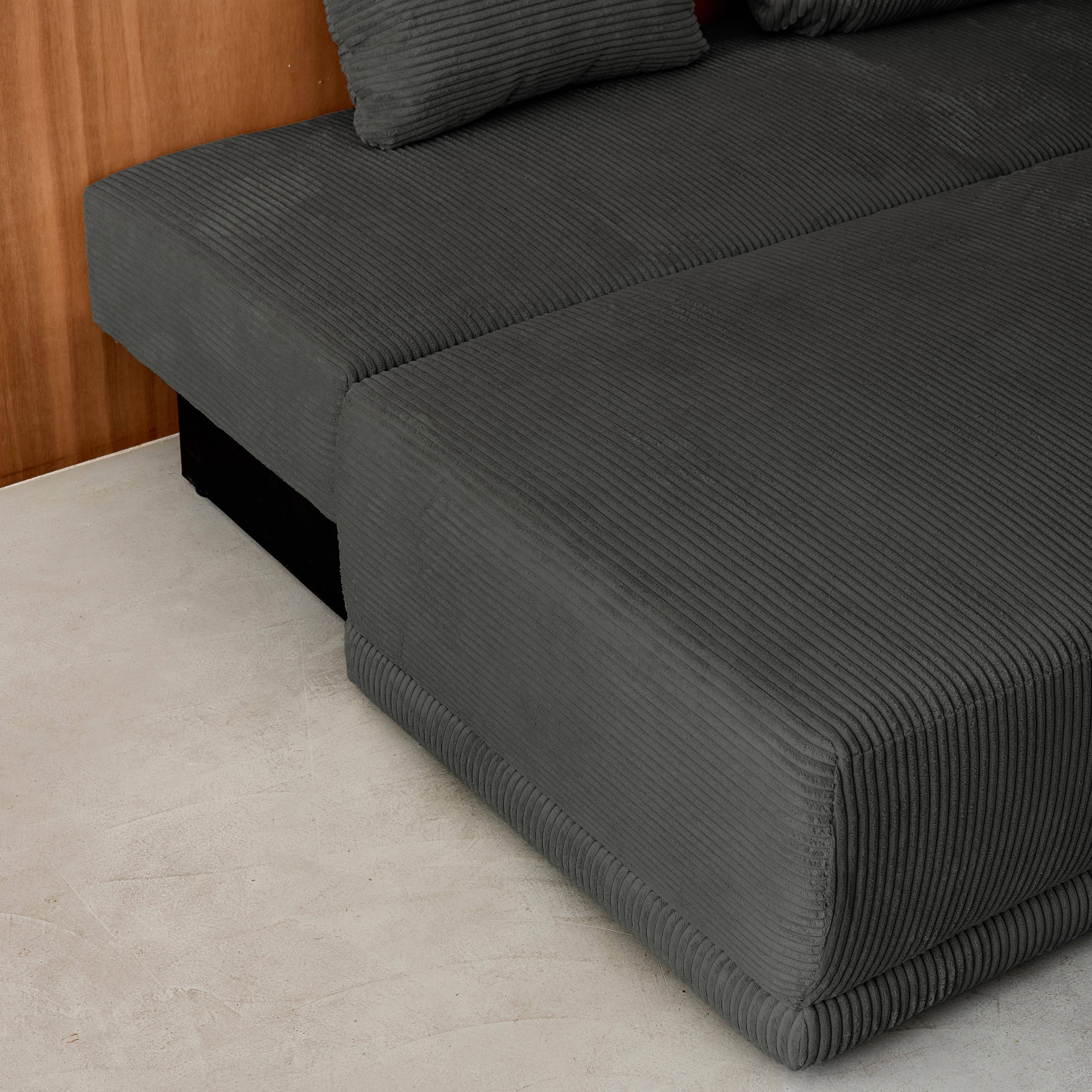 Banquette convertible 3 places velours côtelé anthracite avec coffre de rangement - L 192 x P 100 x H 81cm - Nelson Photo5