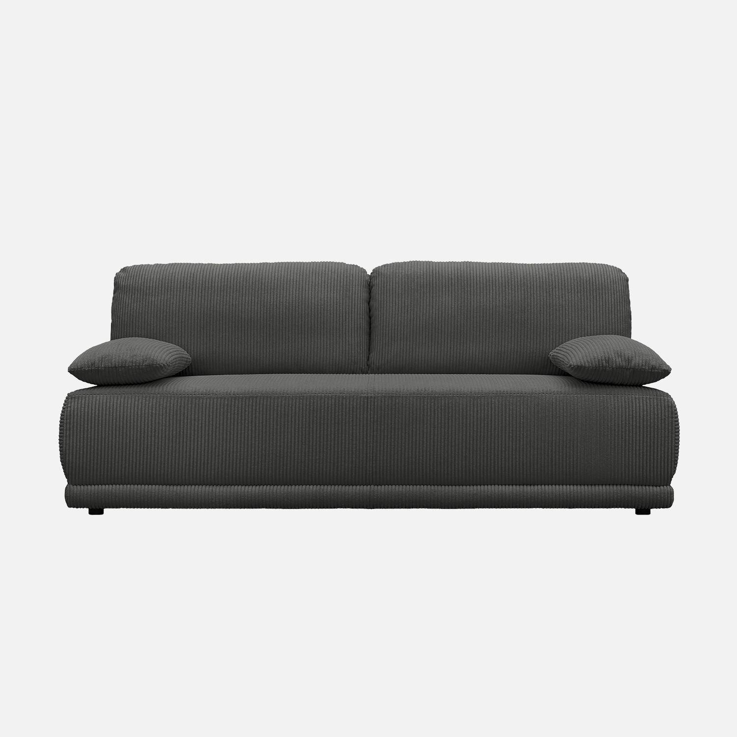 Banquette convertible 3 places velours côtelé anthracite avec coffre de rangement - L 192 x P 100 x H 81cm - Nelson,sweeek,Photo7