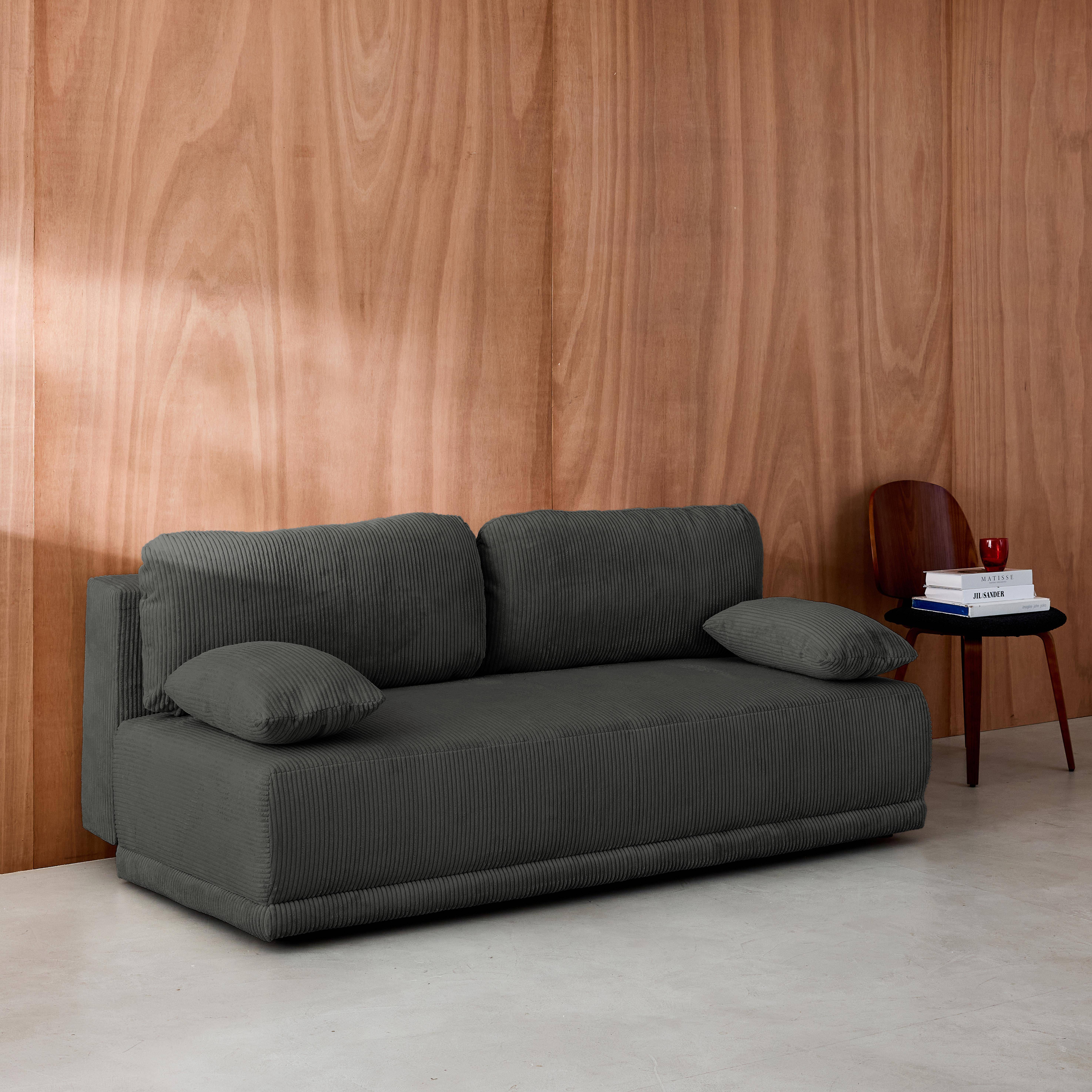 Banquette convertible 3 places velours côtelé anthracite avec coffre de rangement - L 192 x P 100 x H 81cm - Nelson,sweeek,Photo2