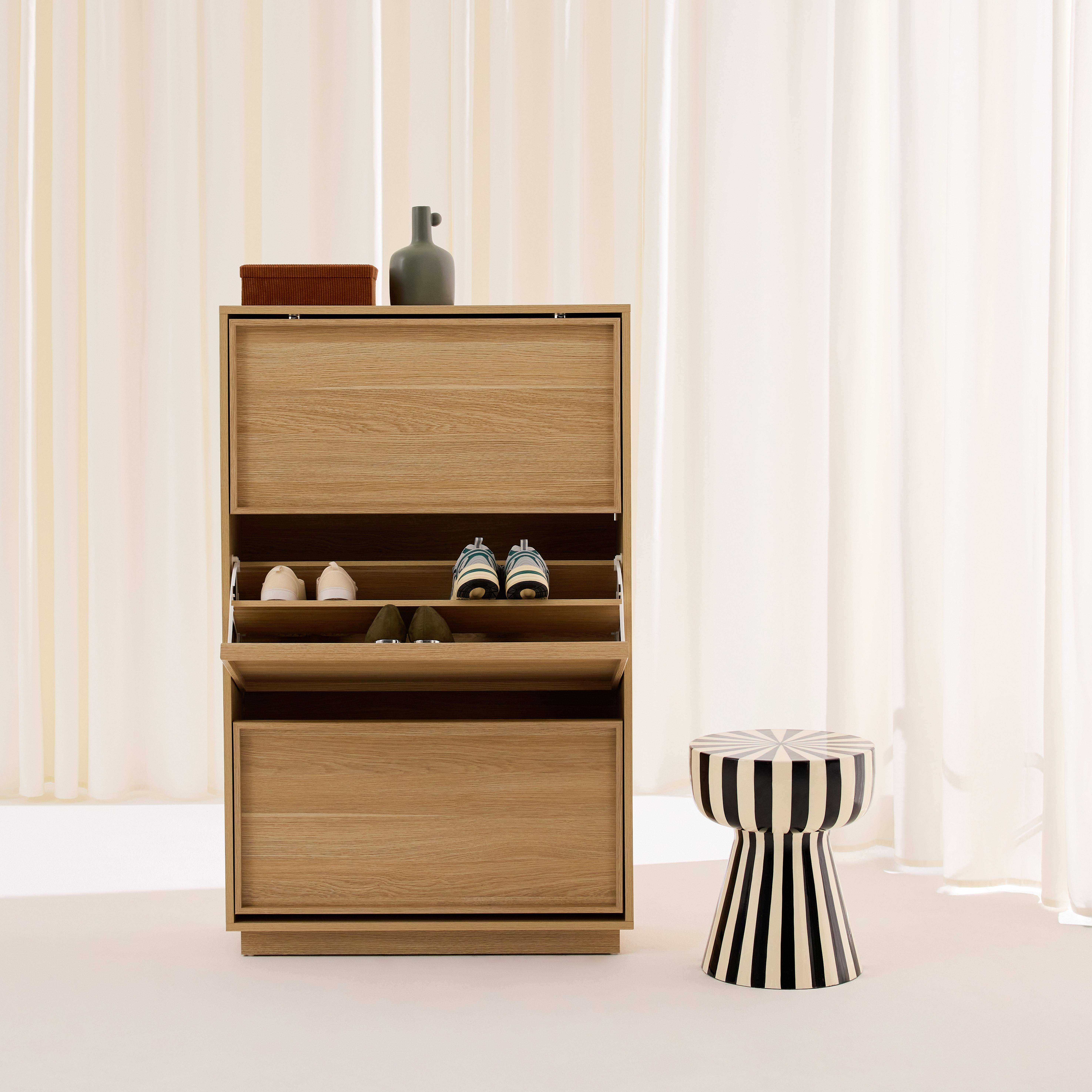 Schoenenkast in houtdecor met 3 kleplades naturel - Kuba Photo2