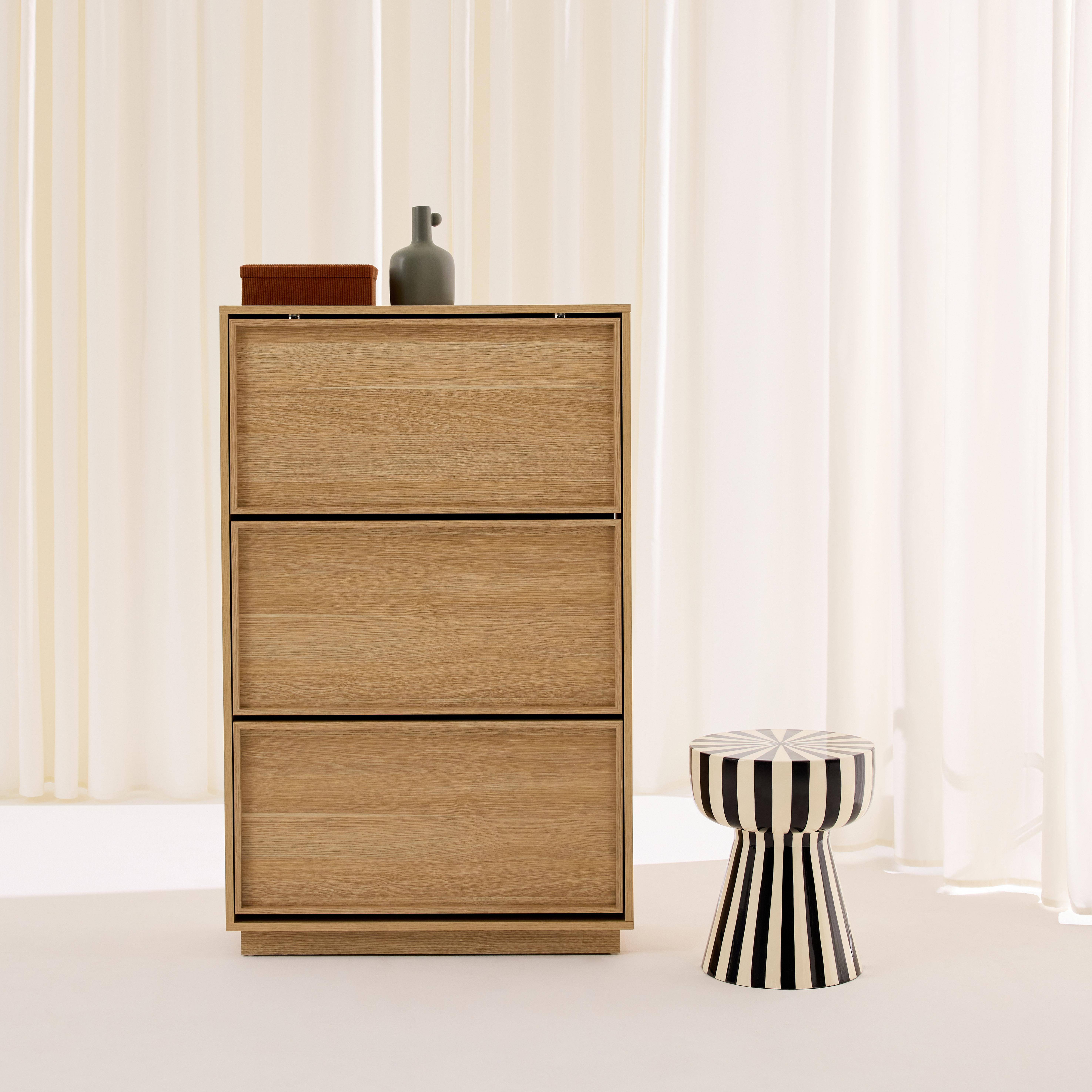Schoenenkast in houtdecor met 3 kleplades naturel - Kuba,sweeek,Photo1