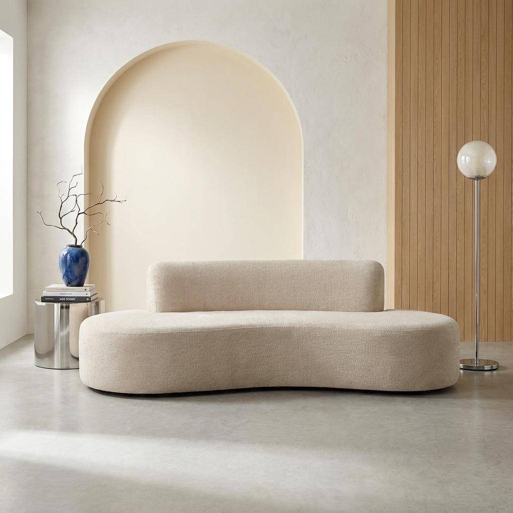 Canapé virgule organique 3 places tissu chenille beige - Curv Photo1