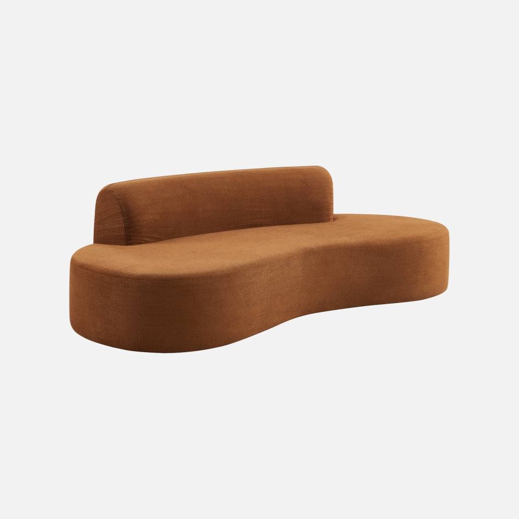 Canapé virgule organique 3 places tissu chenille terracotta