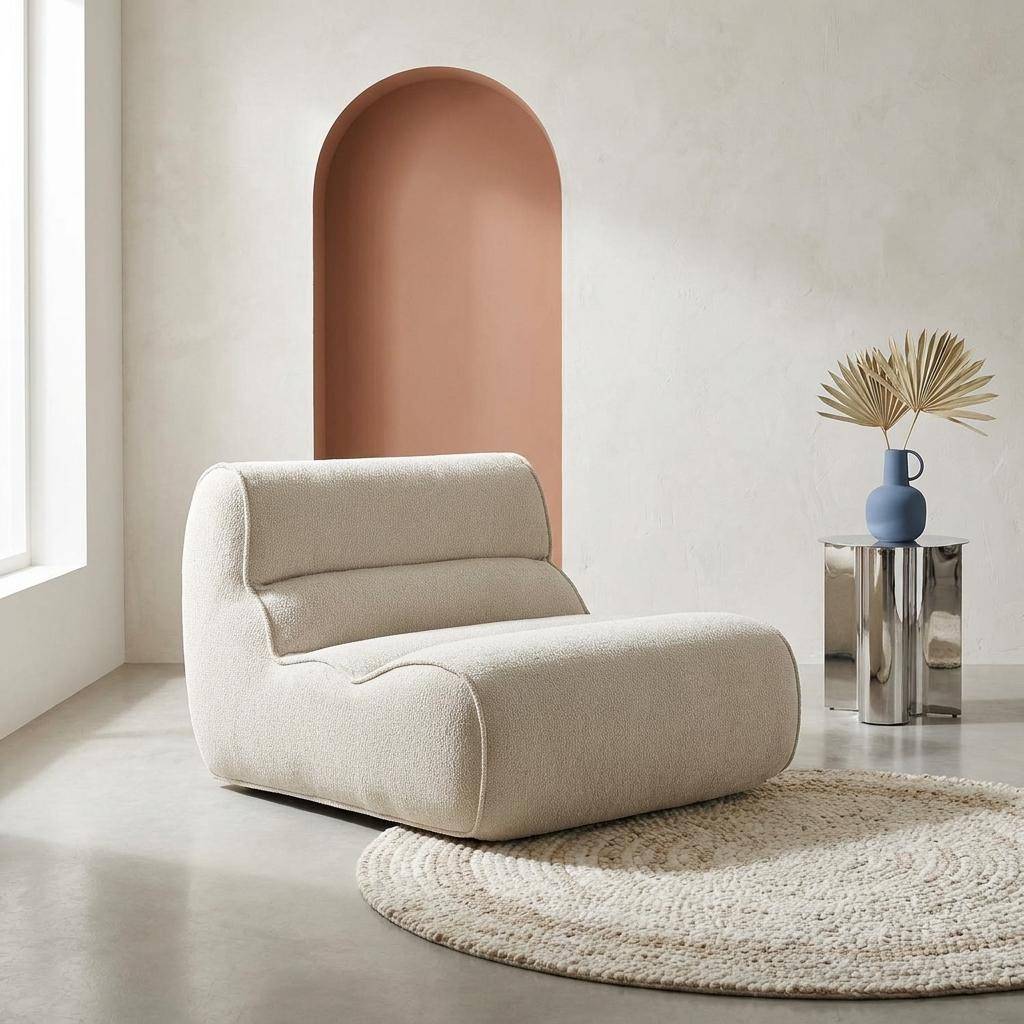 1-zits loungestoel, fauteuil van chenille stof crème - Dario Photo1