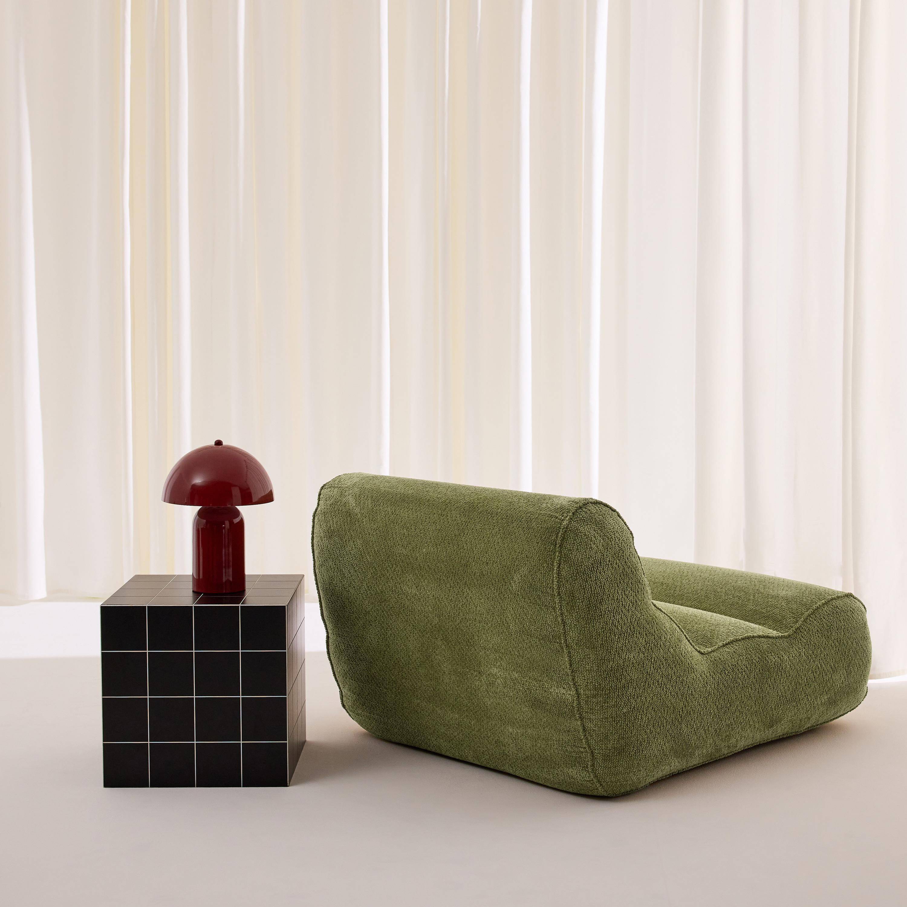 Sillón envasado al vacío de tela chenilla, Dario, Verde kaki, 95x108x66 cm Photo3