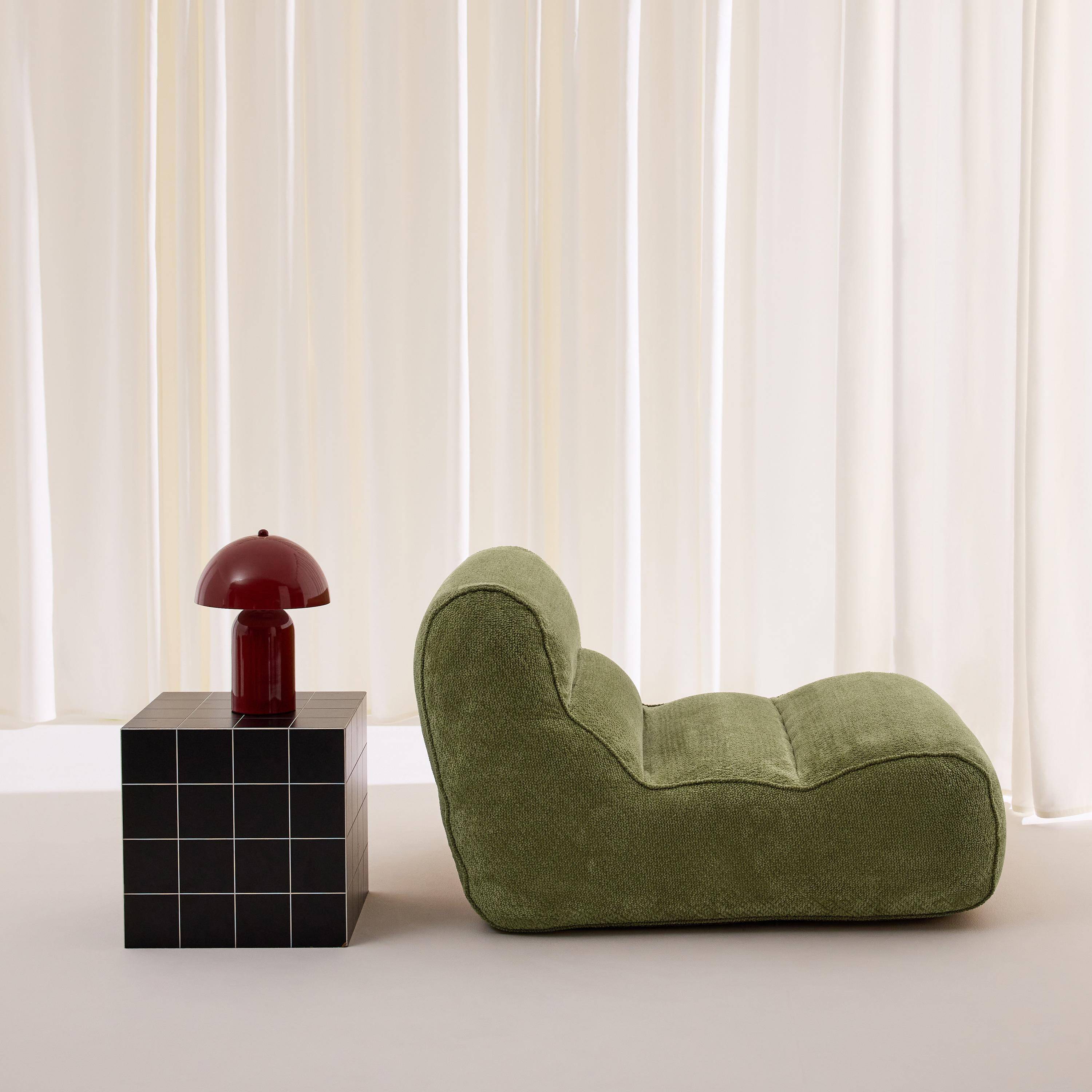 Sillón envasado al vacío de tela chenilla, Dario, Verde kaki, 95x108x66 cm Photo2