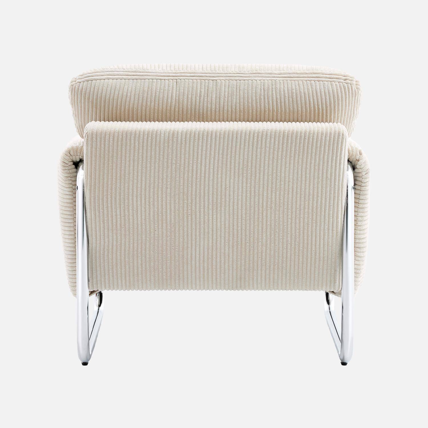 Sillón vintage de pana con estructura cromada Blanco roto - 81x80x80 cm Photo3