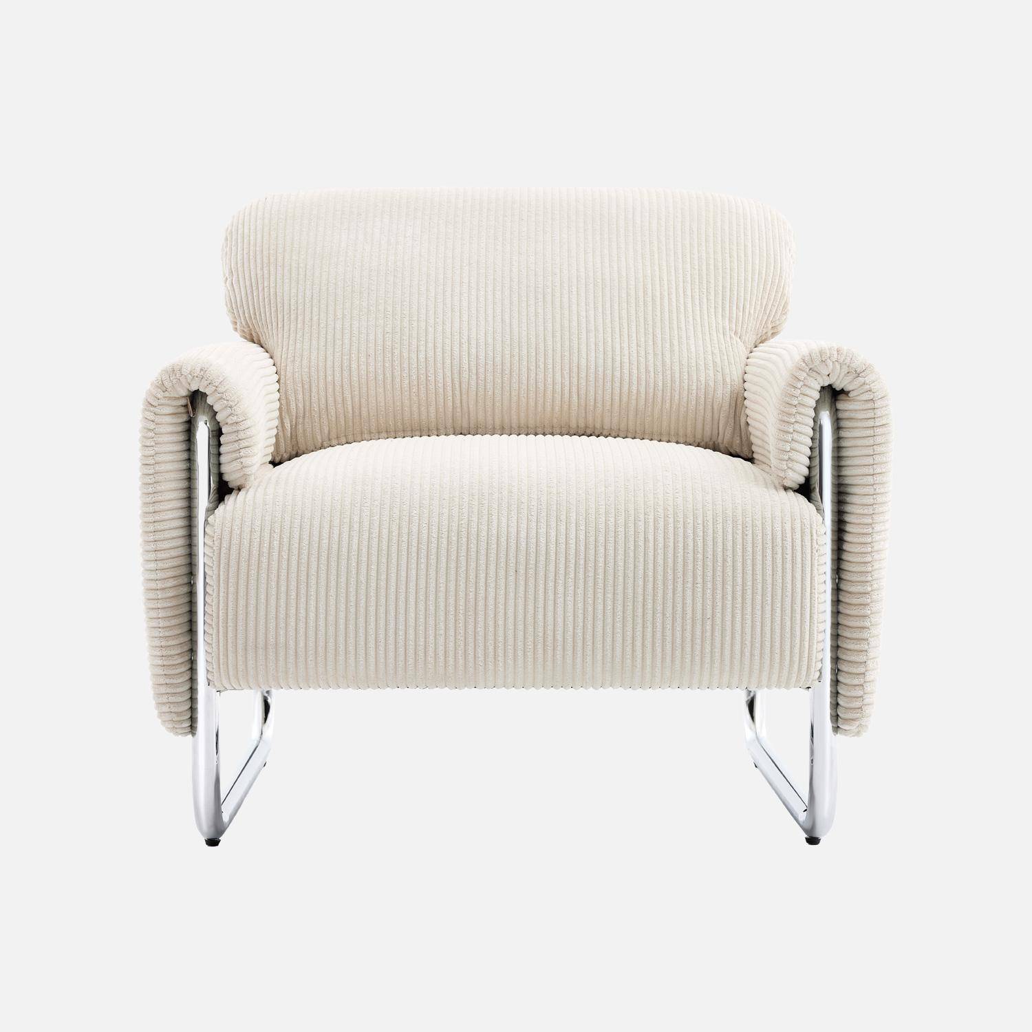 Sillón vintage de pana con estructura cromada Blanco roto - 81x80x80 cm Photo2