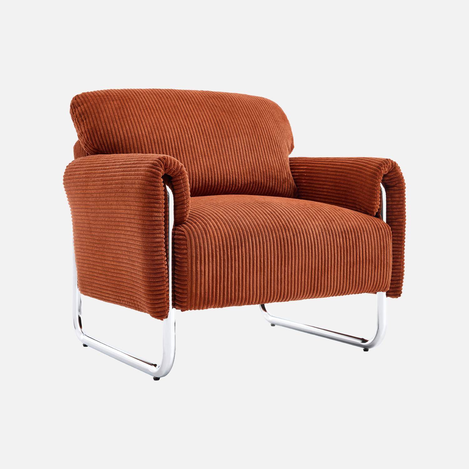 Sillón vintage de pana con estructura cromada Terracota - 81x80x80 cm,sweeek,Photo1