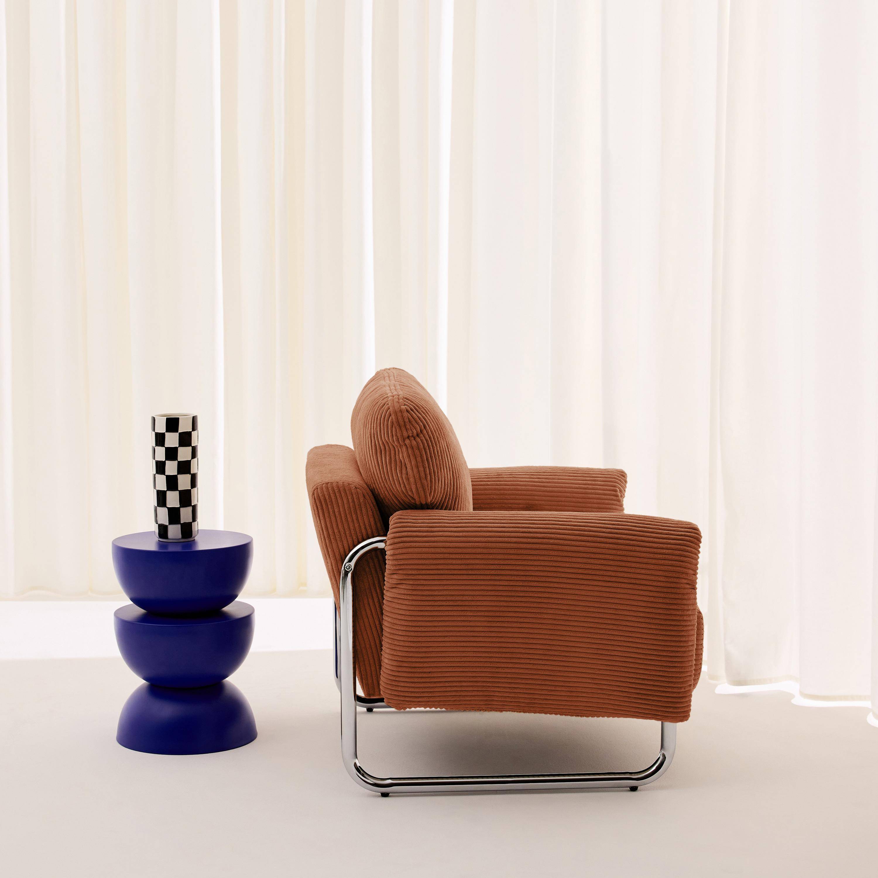 Sillón vintage de pana con estructura cromada Terracota - 81x80x80 cm Photo2