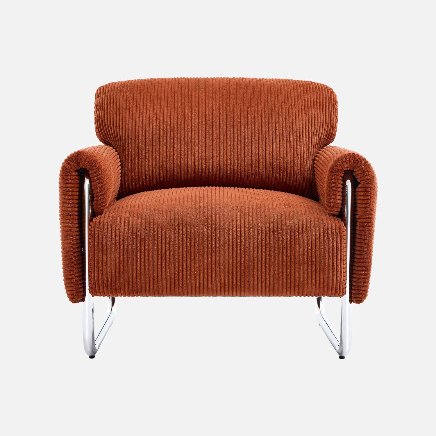 Sillón vintage de pana con estructura cromada Terracota - 81x80x80 cm Photo2