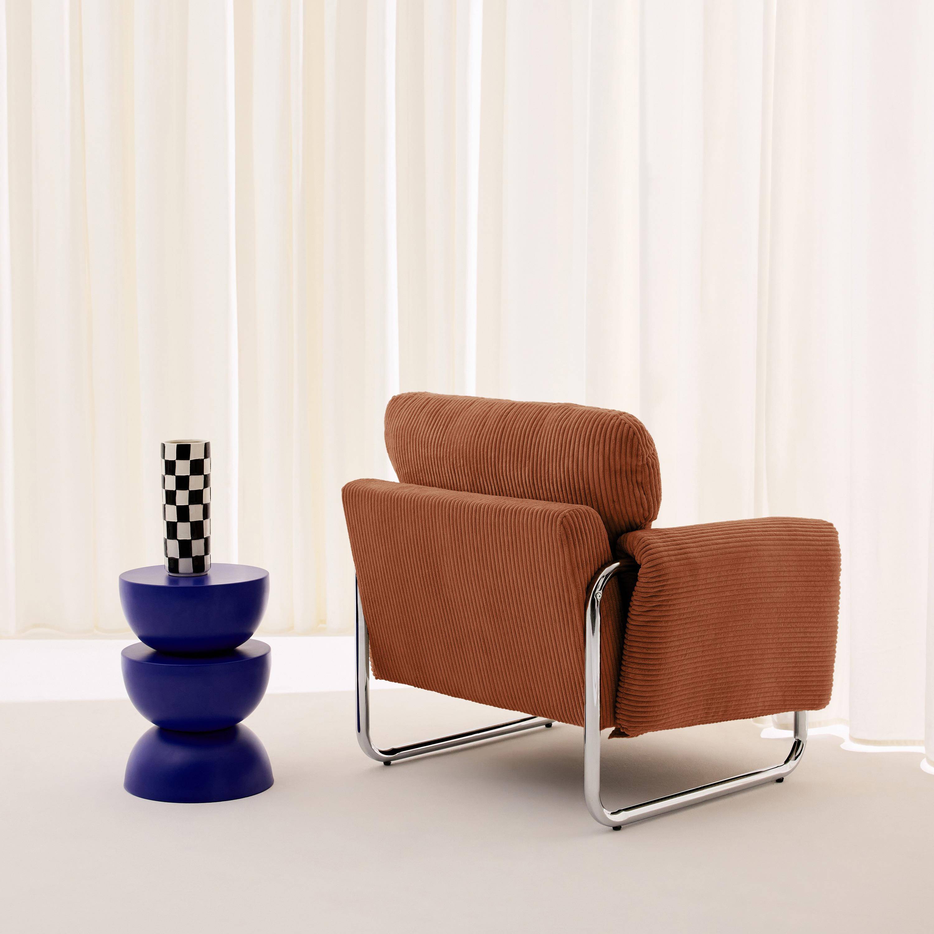 Sillón vintage de pana con estructura cromada Terracota - 81x80x80 cm,sweeek,Photo3