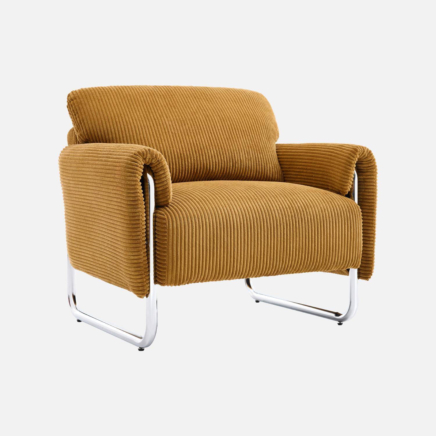 Sillón vintage de pana con estructura cromada Mostaza - 81x80x80 cm,sweeek,Photo1
