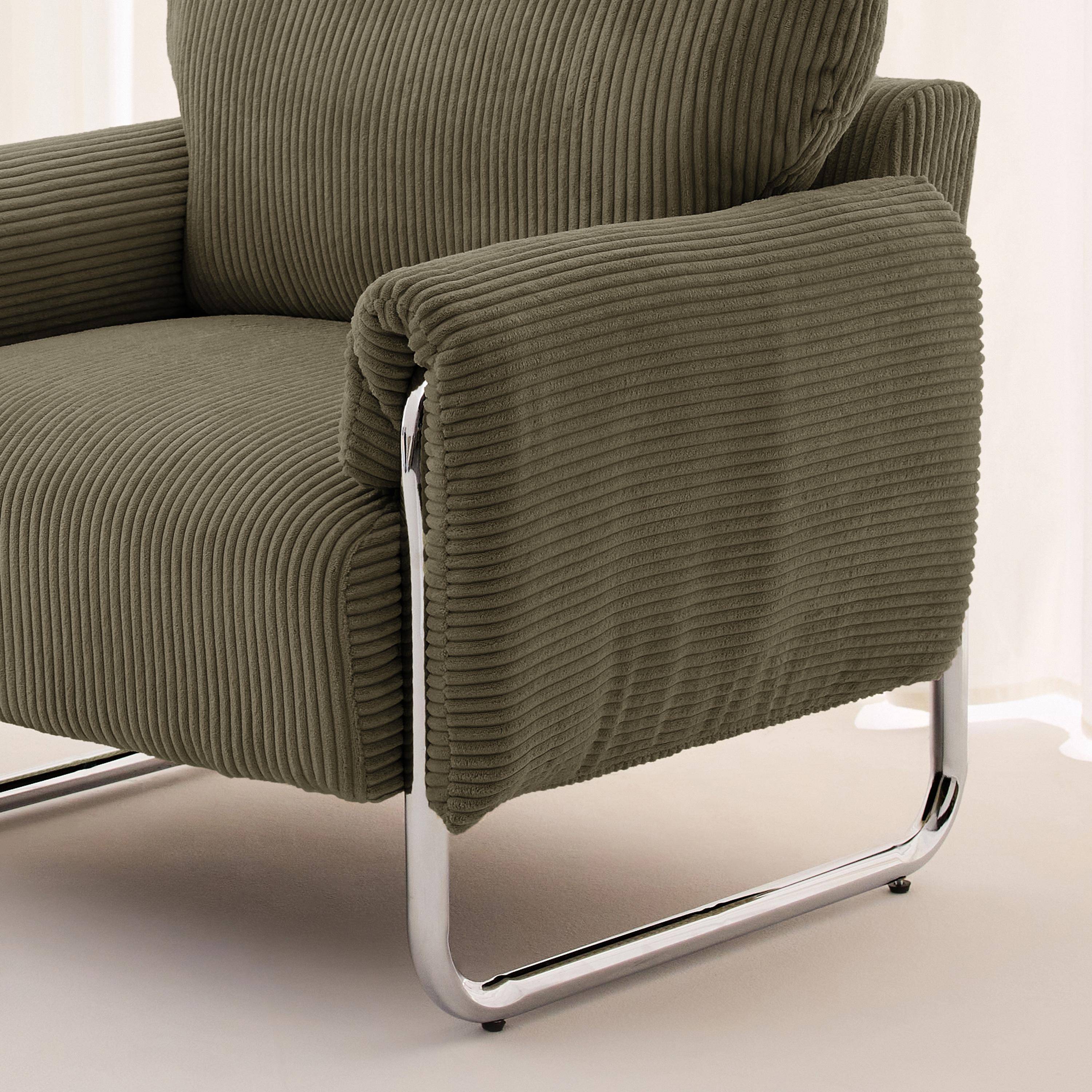 Poltrona vintage em veludo canelado com estrutura em metal cromado Verde caqui - 81x80x80 cm,sweeek,Photo4