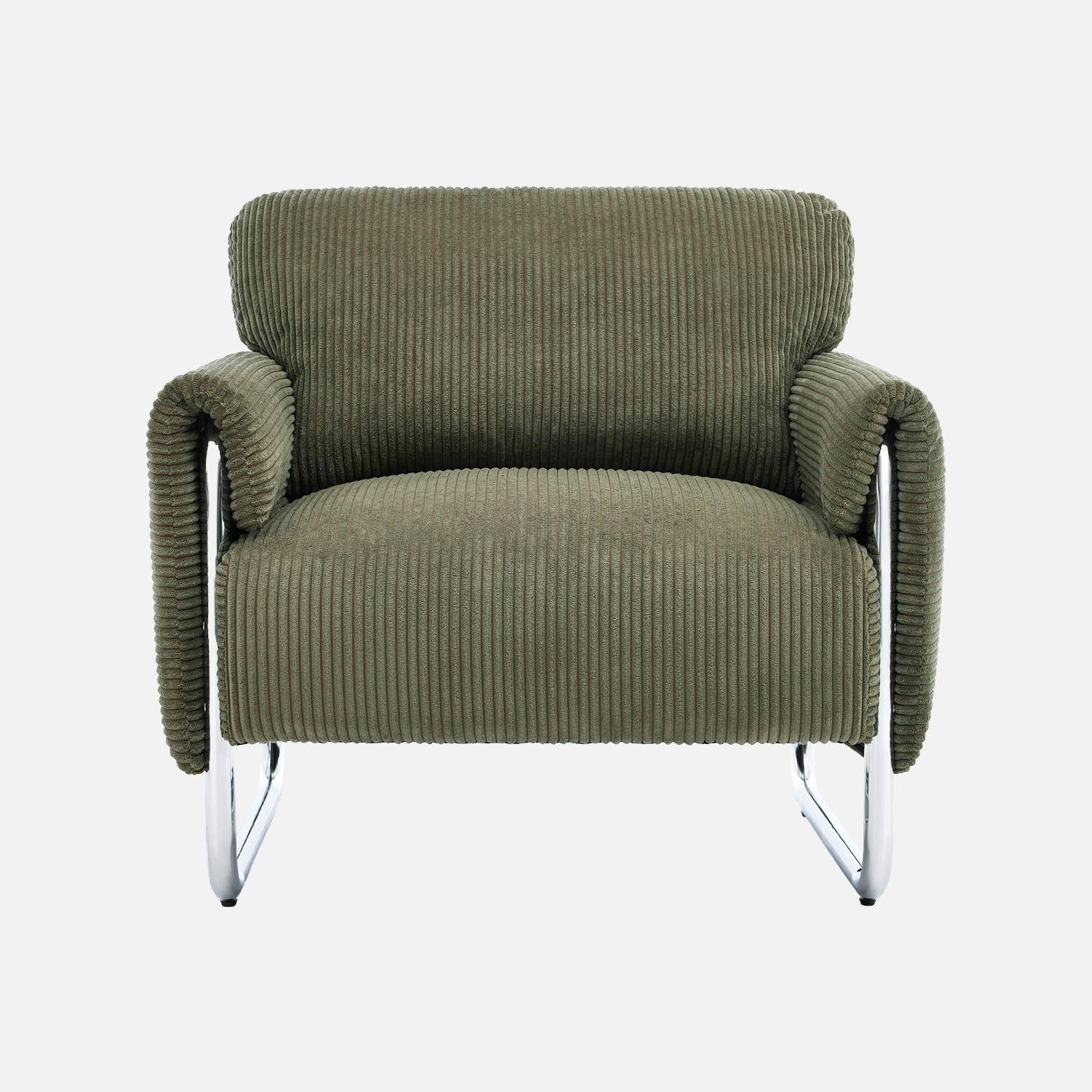 Sillón vintage de pana con estructura cromada Verde kaki - 81x80x80 cm,sweeek,Photo3