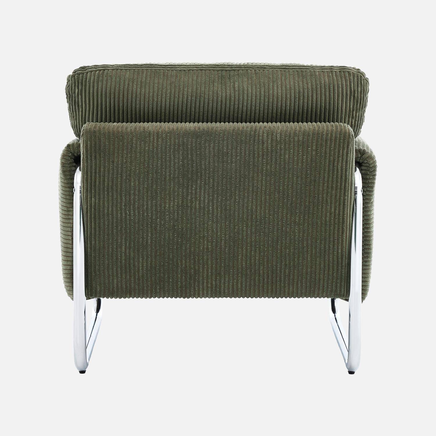 Sillón vintage de pana con estructura cromada Verde kaki - 81x80x80 cm Photo4