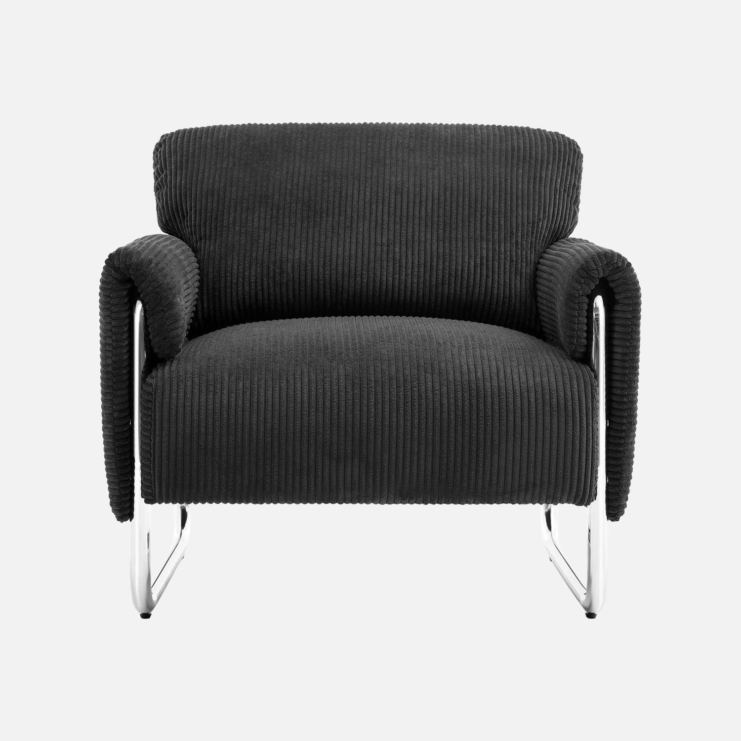 Sillón vintage de pana con estructura cromada Negro - 81x80x80 cm,sweeek,Photo2
