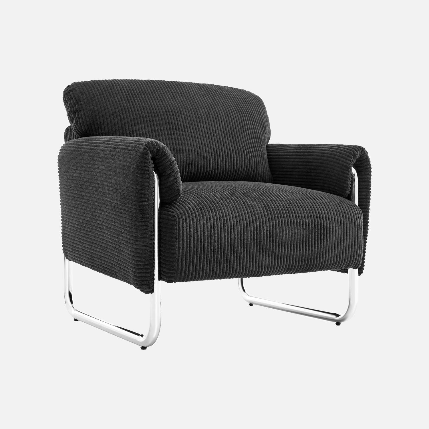 Sillón vintage de pana con estructura cromada Negro - 81x80x80 cm Photo1