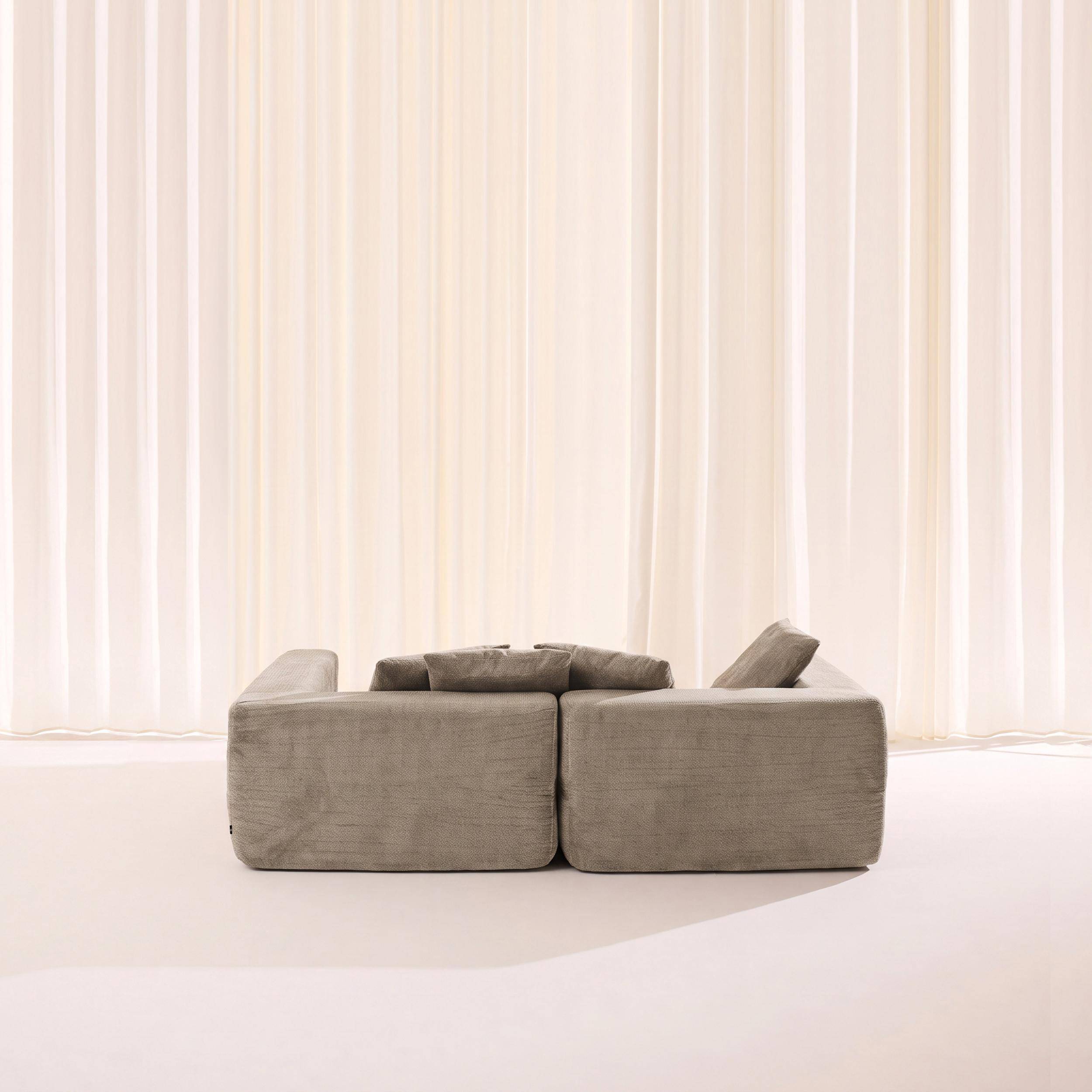 Modulaire 3-zits bank van chenille stof donkerbeige - Movi Photo5