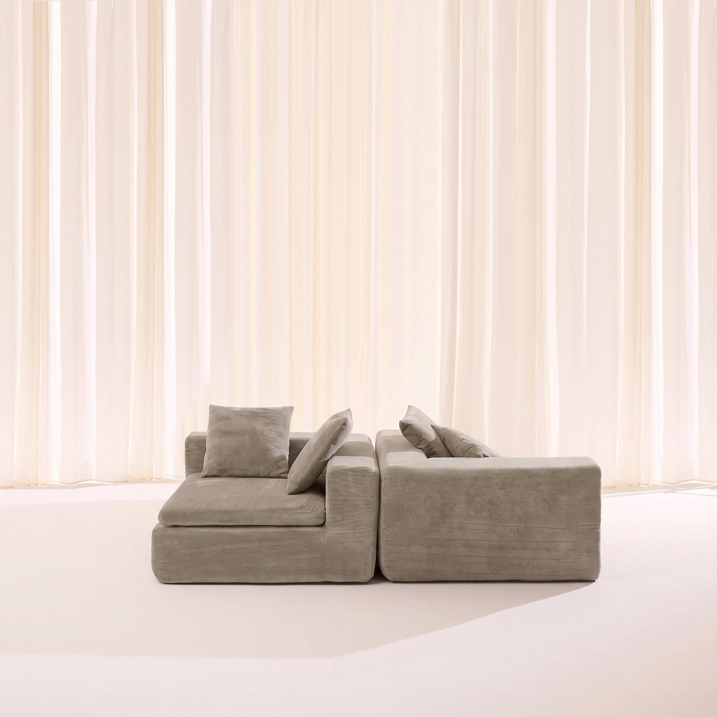 Modulaire 3-zits bank van chenille stof donkerbeige - Movi Photo4