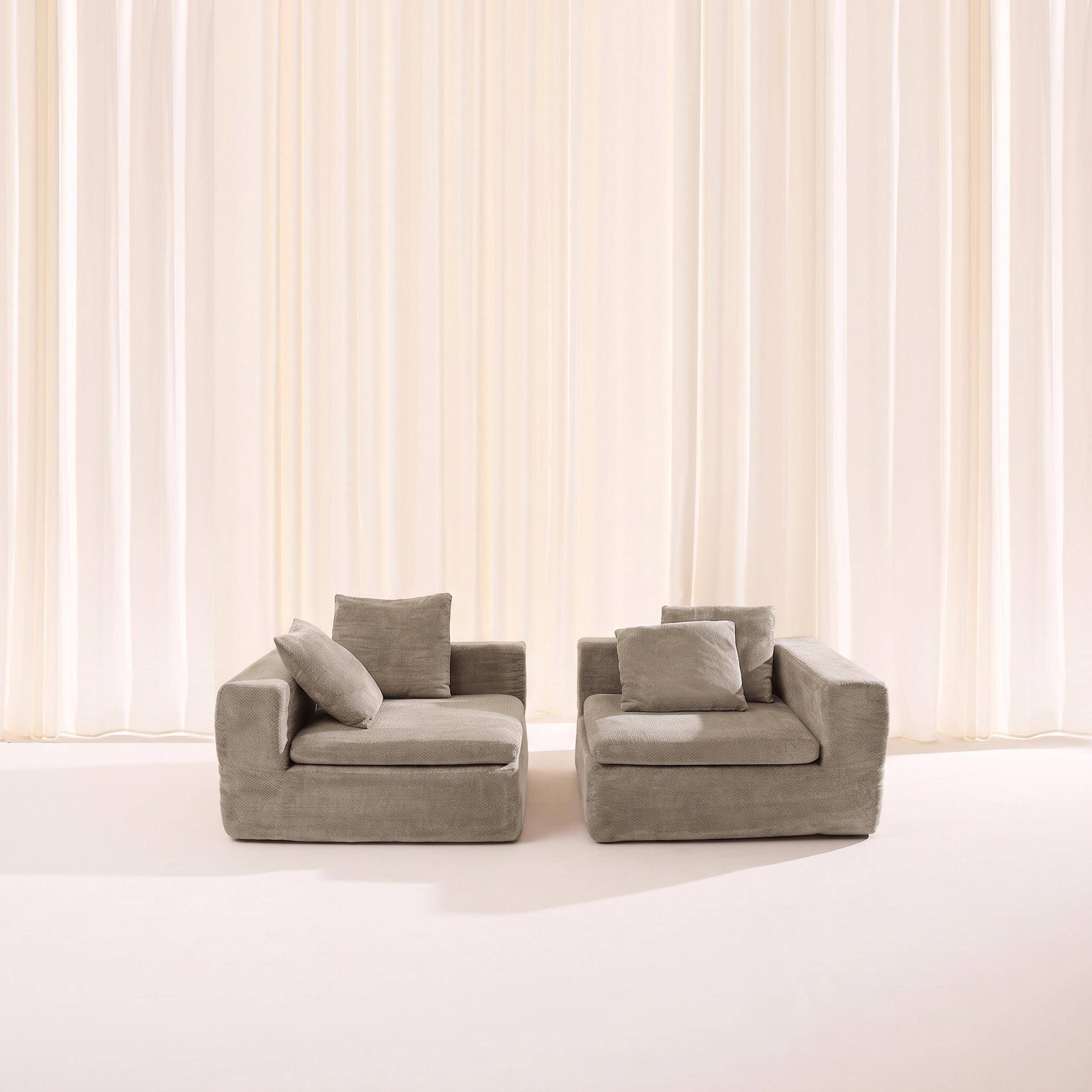 Modulaire 3-zits bank van chenille stof donkerbeige - Movi,sweeek,Photo2