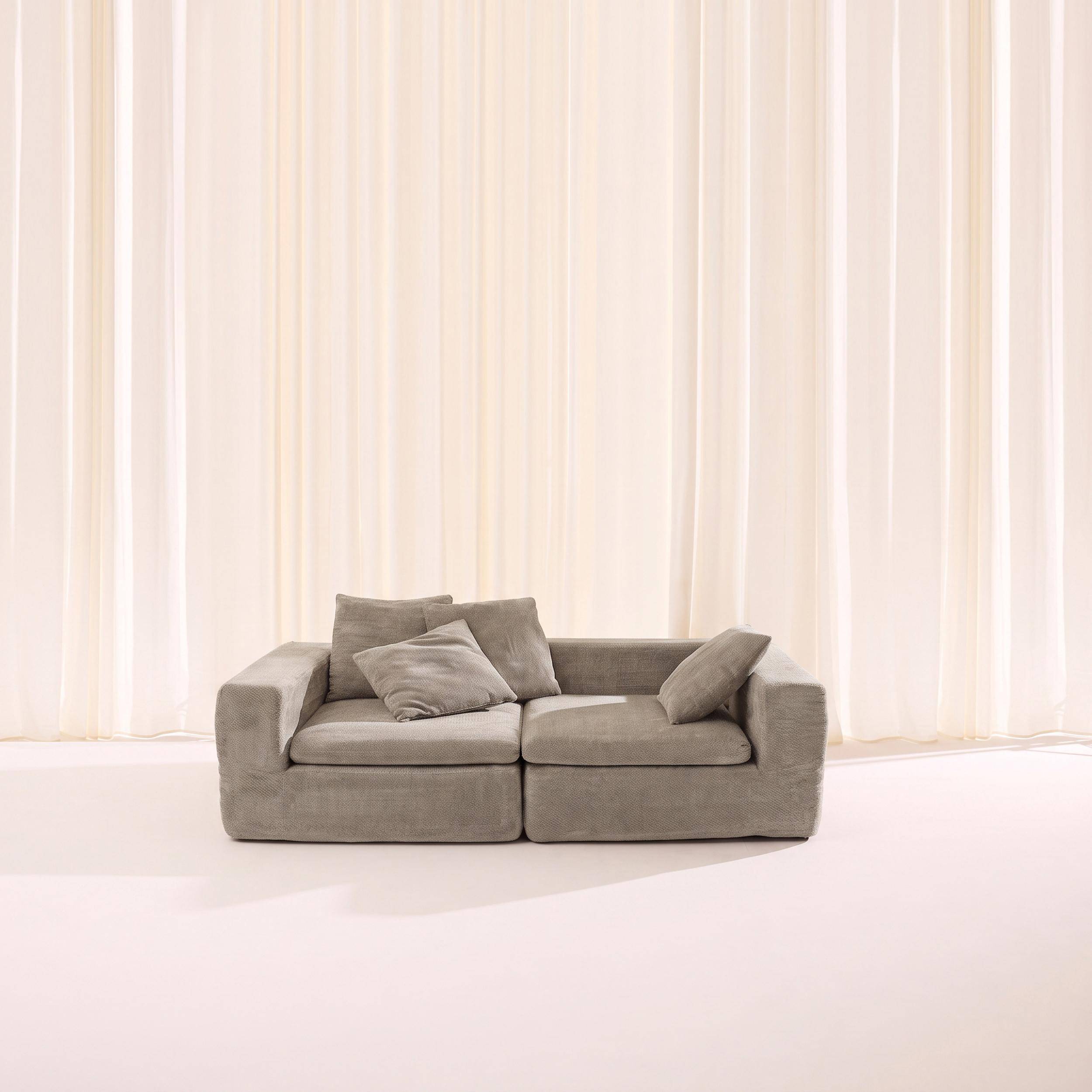 Modulaire 3-zits bank van chenille stof donkerbeige - Movi Photo1