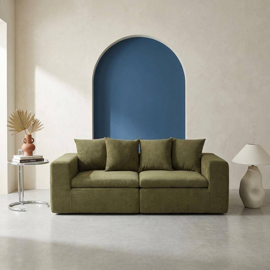 Sofá modular de tela chenilla, 2 plazas Verde - 219x110x62 cm Photo1