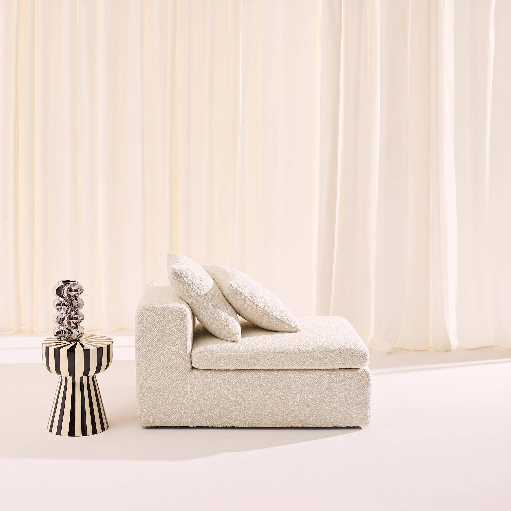 Fauteuil 1-zits loungestoel voor modulaire bank in chenille stof wit - Movi,sweeek,Photo2