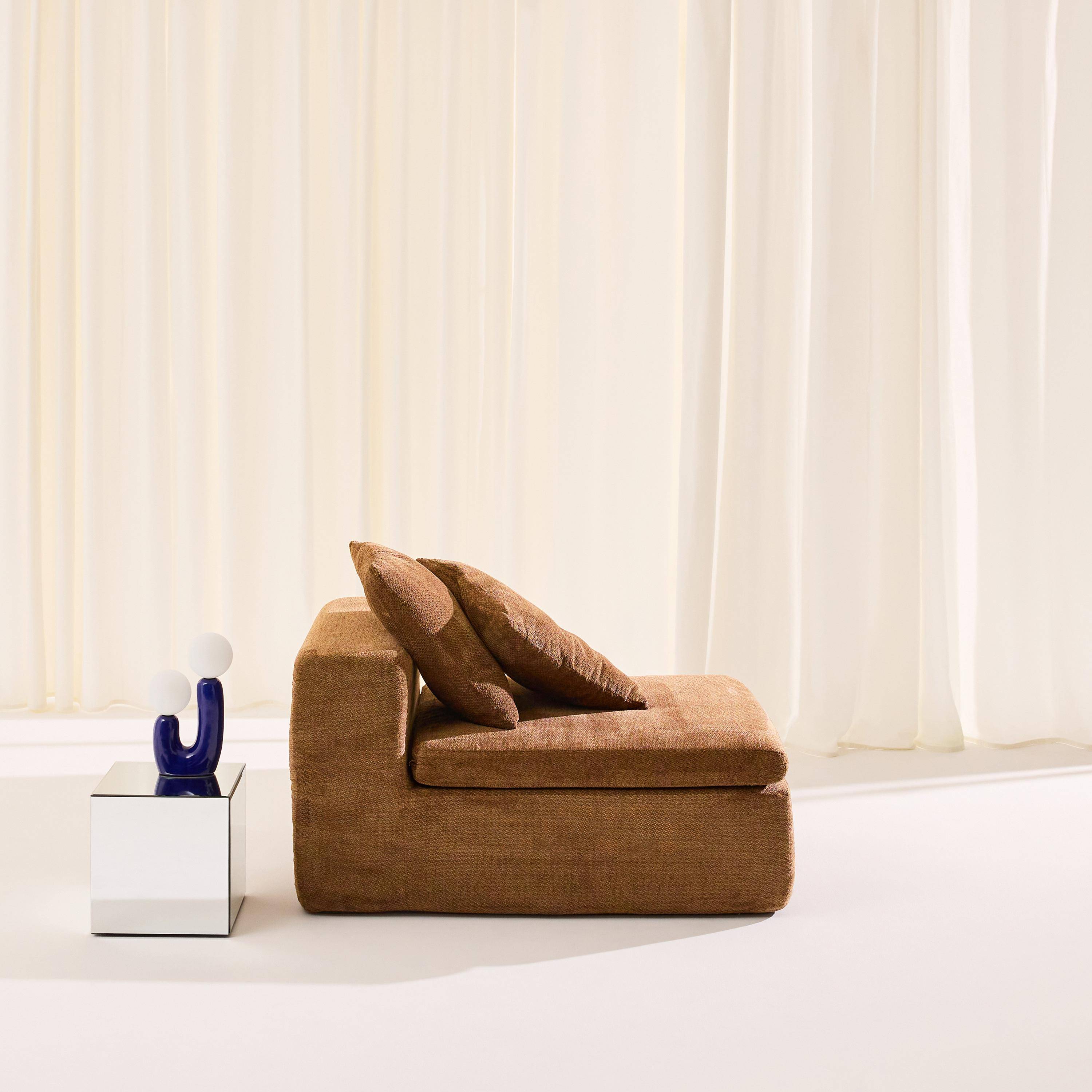 Fauteuil 1-zits loungestoel voor modulaire bank in chenille stof terracotta - Movi Photo2