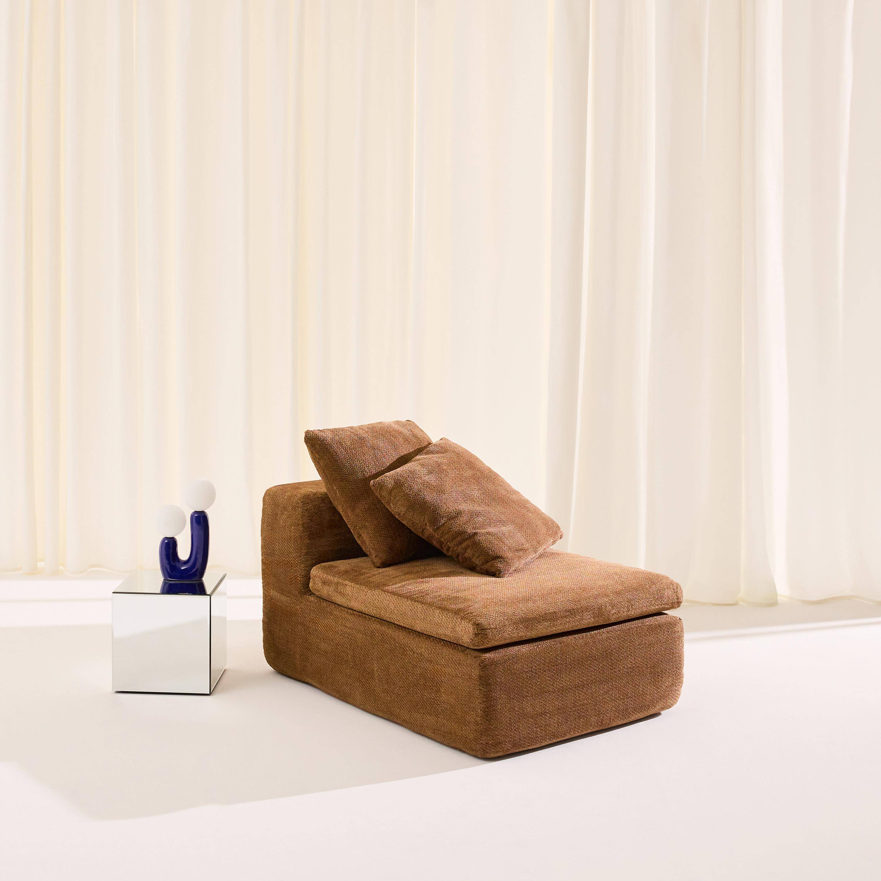 Fauteuil 1-zits loungestoel voor modulaire bank in chenille stof terracotta - Movi,sweeek,Photo1