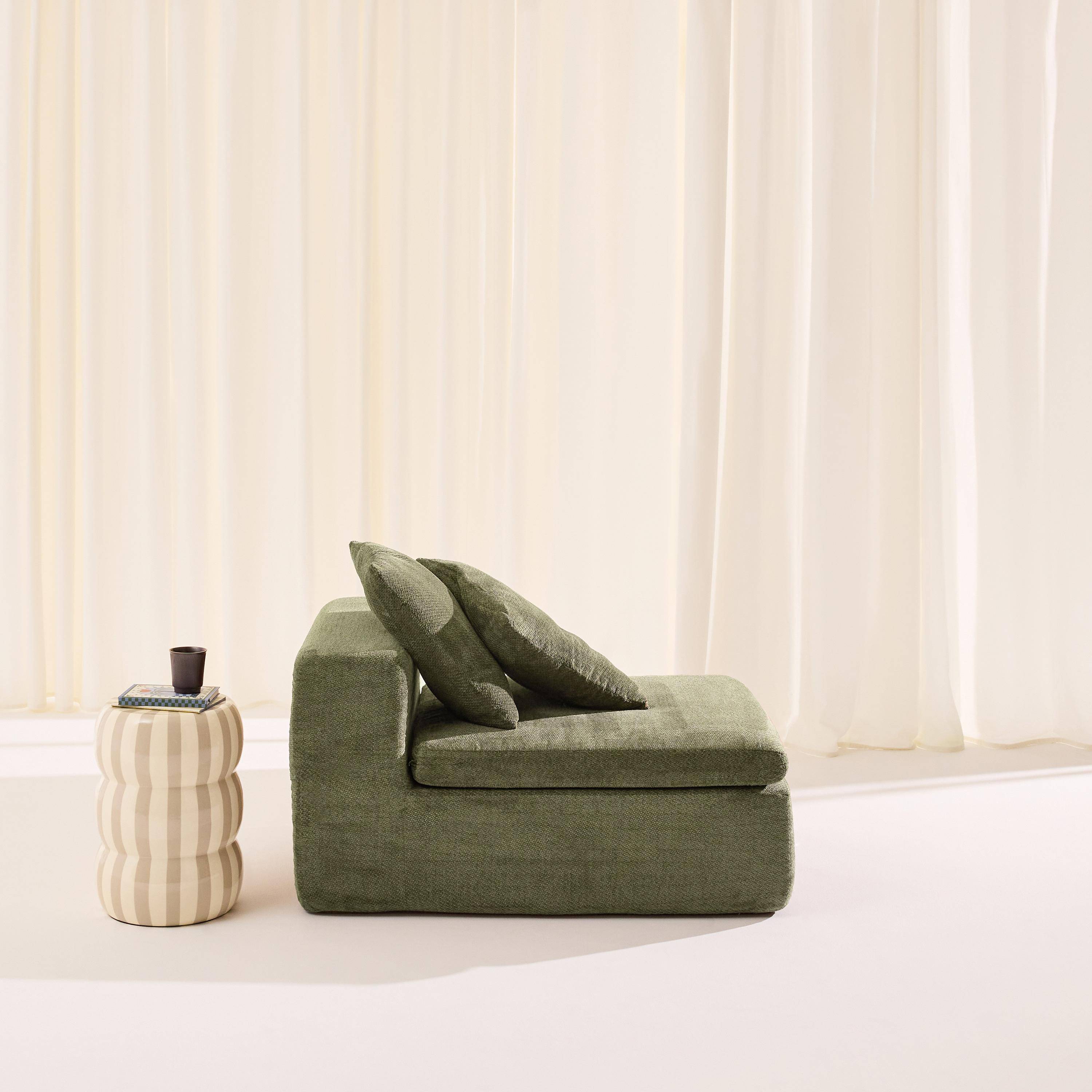 Fauteuil 1-zits loungestoel voor modulaire bank in chenille stof groen - Movi,sweeek,Photo2