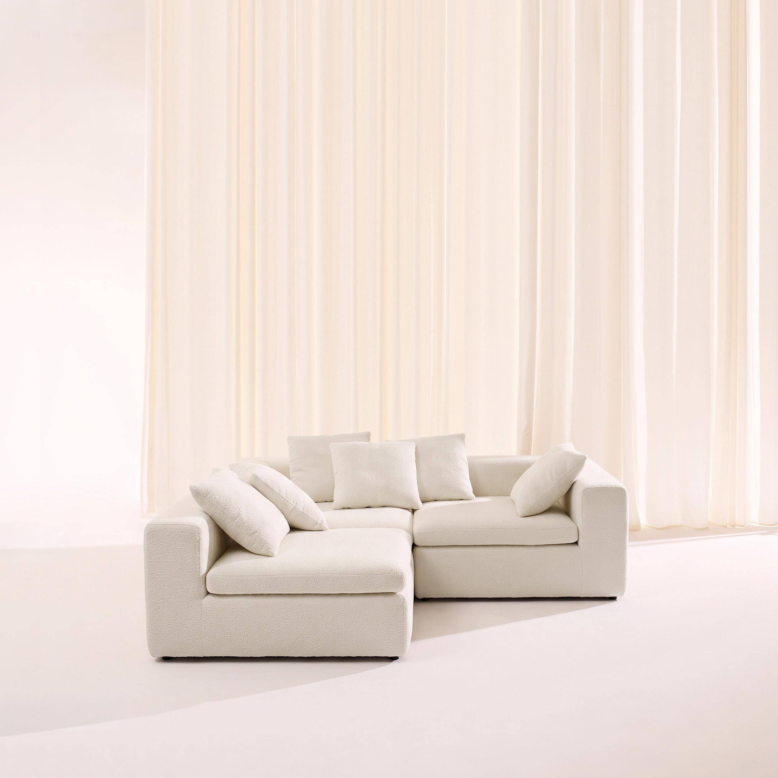 Sofá modular em tecido chenille embalado a vácuo, 3 lugares, Movi, Branco, 295x110x62 cm Photo3