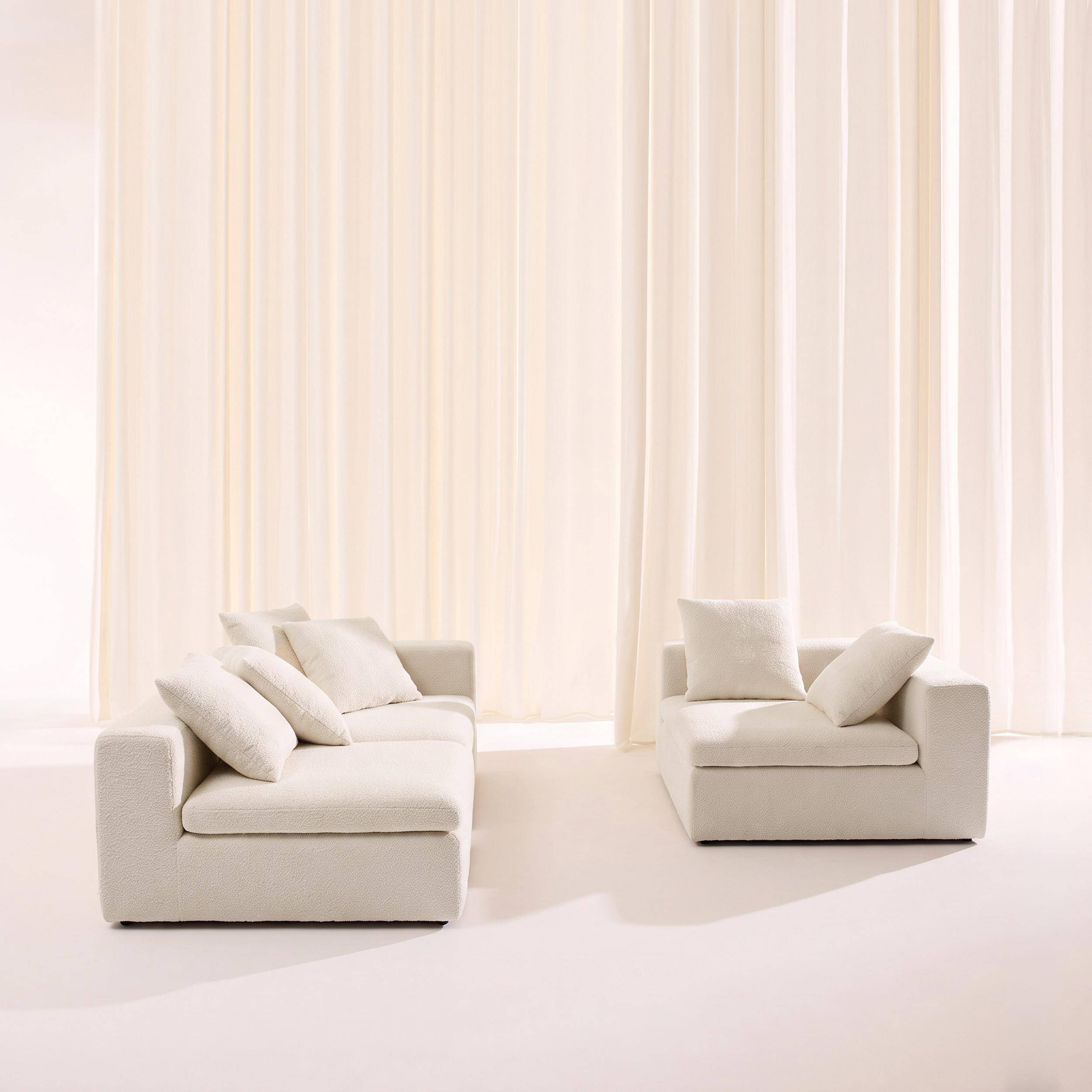 Sofá modular em tecido chenille embalado a vácuo, 3 lugares, Movi, Branco, 295x110x62 cm Photo2