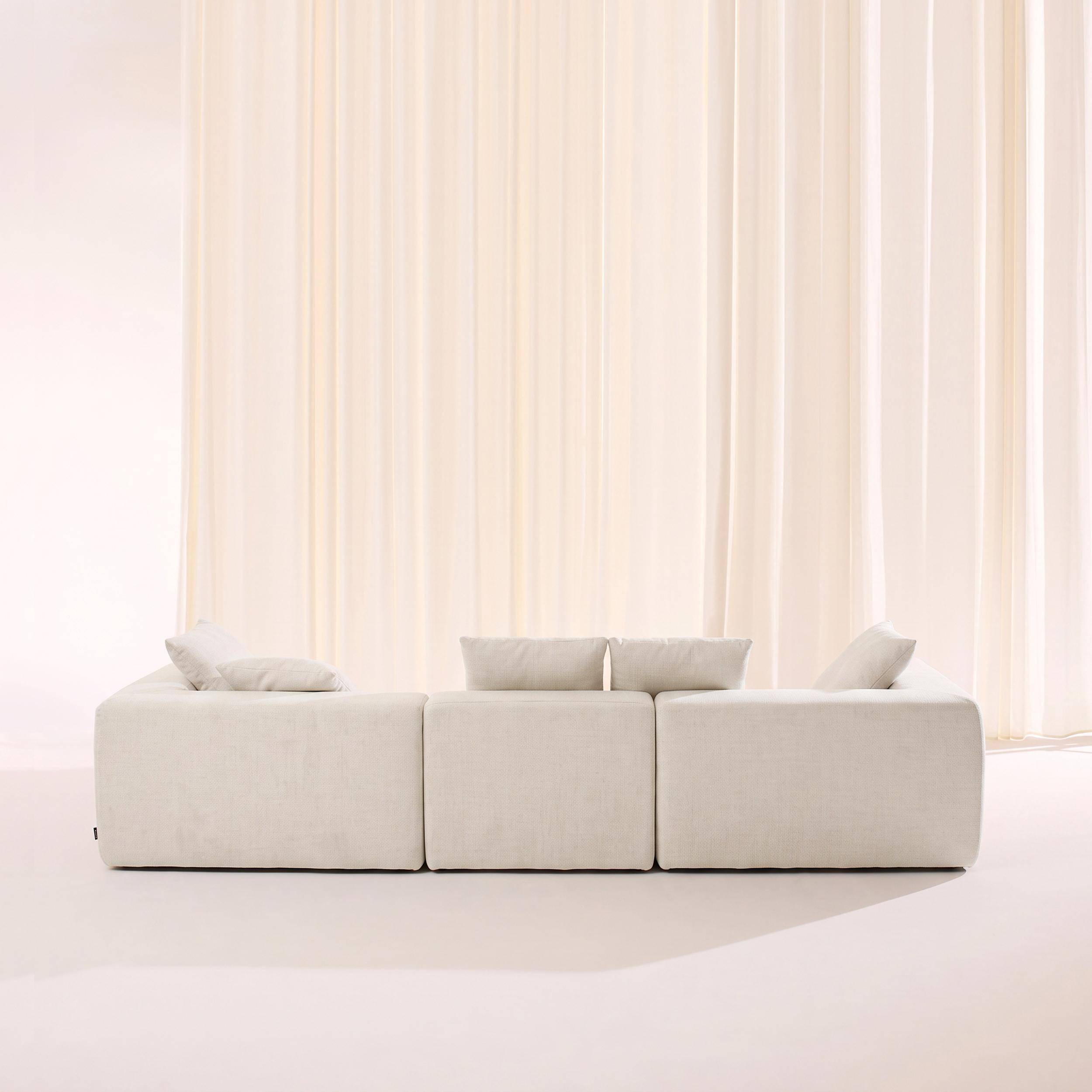 Sofá modular em tecido chenille embalado a vácuo, 3 lugares, Movi, Branco, 295x110x62 cm Photo4