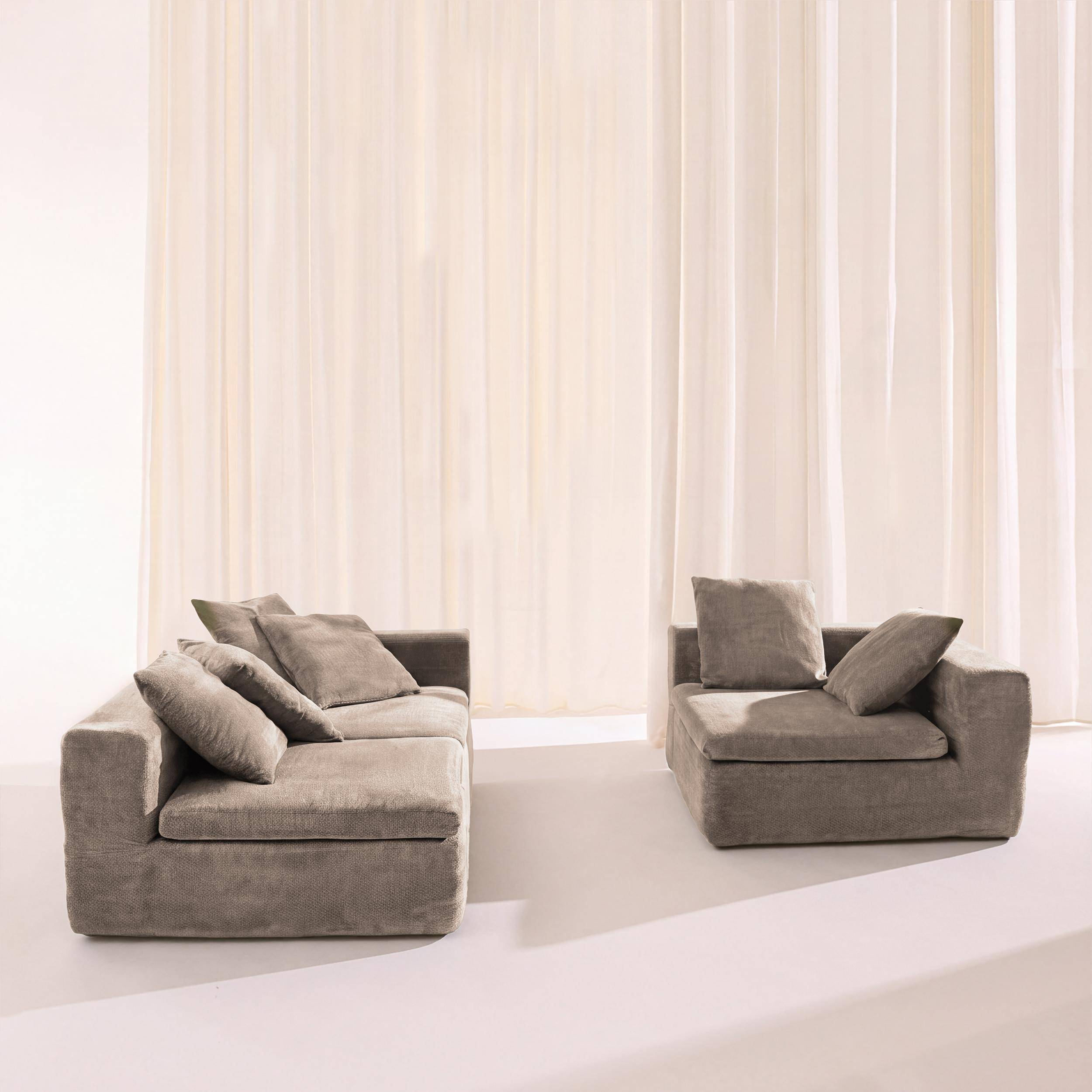 Canapé modulable tissu chenille 4 places beige foncé - Movi Photo2