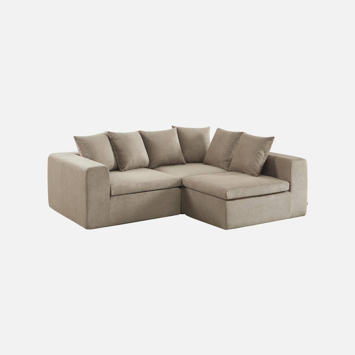 Sofá modular em tecido chenille, 3 lugares Bege escuro - 295x110x62 cm,sweeek,Photo5