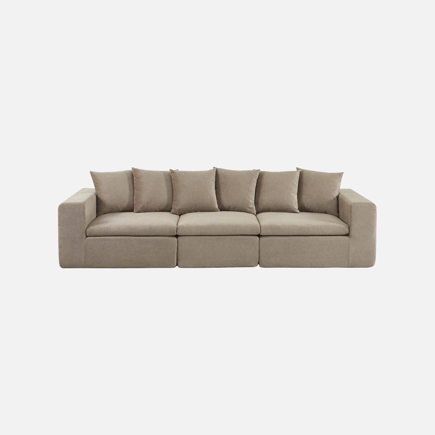 Modulaire 3-zits bank van chenille stof donkerbeige - Movi,sweeek,Photo2
