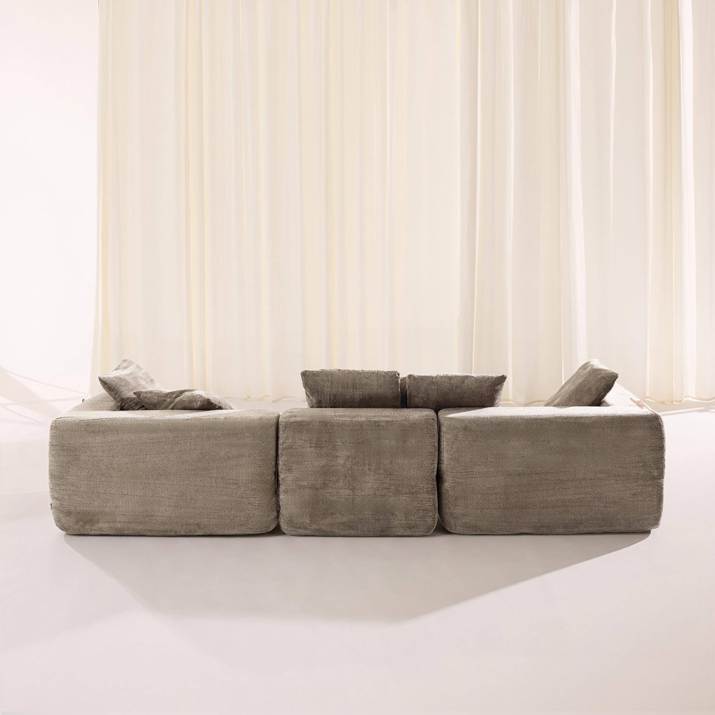 Canapé modulable tissu chenille 4 places beige foncé - Movi Photo4