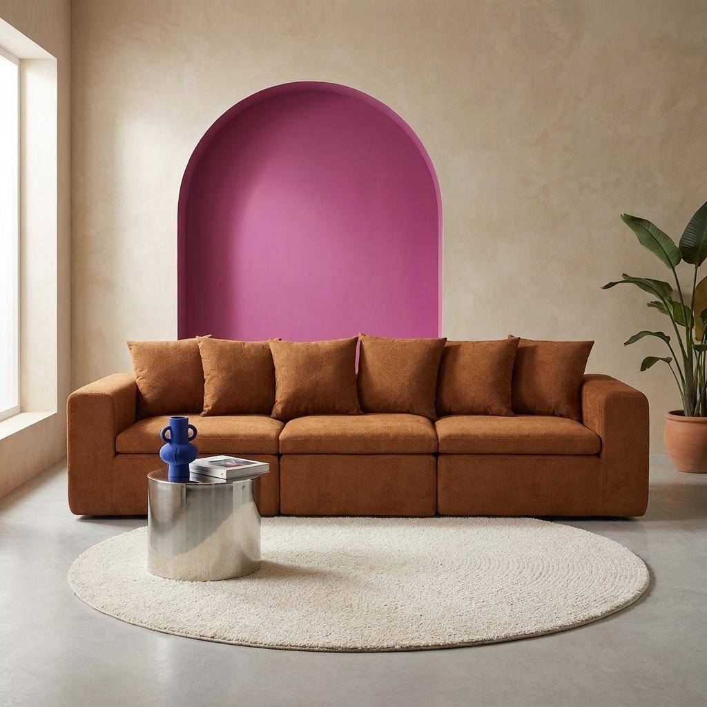 Sofá modular em tecido chenille, 3 lugares Terracota - 295x110x62 cm,sweeek,Photo1