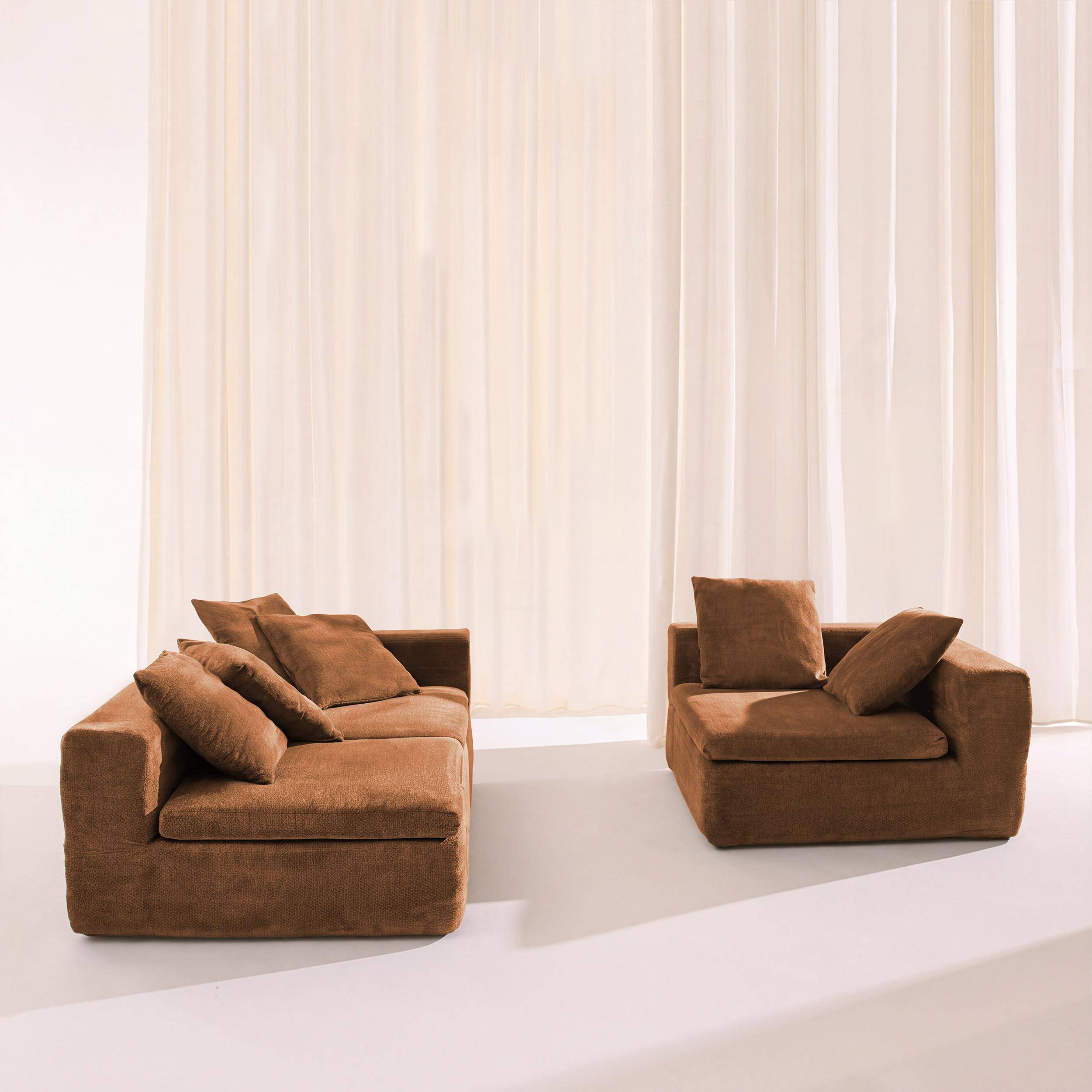 Sofá envasado al vacío modular de tela chenilla, 4 plazas, Movi, Terracota, 295x110x62 cm Photo2