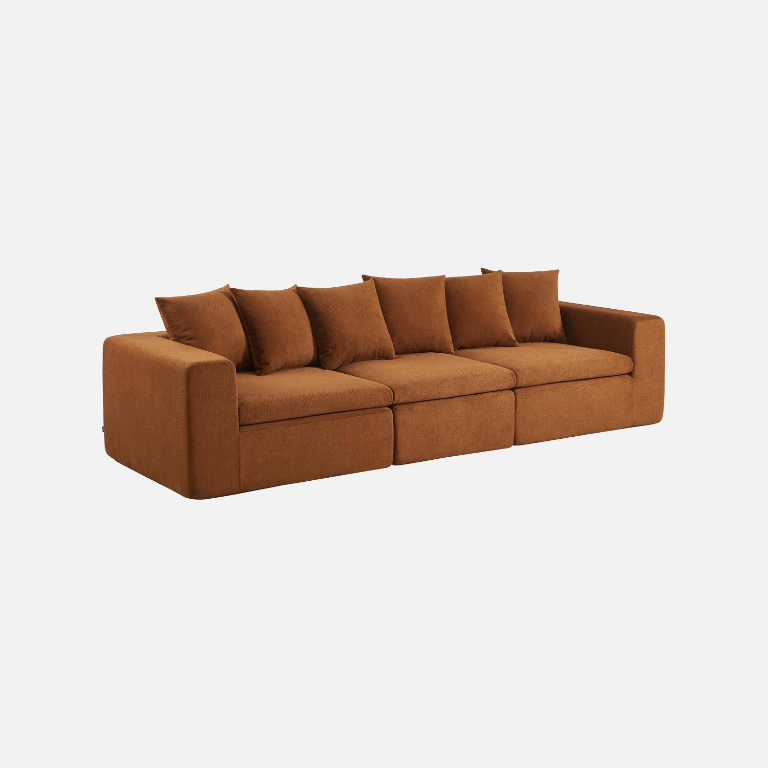 Modulaire 3-zits bank van chenille stof terracotta - Movi Photo1
