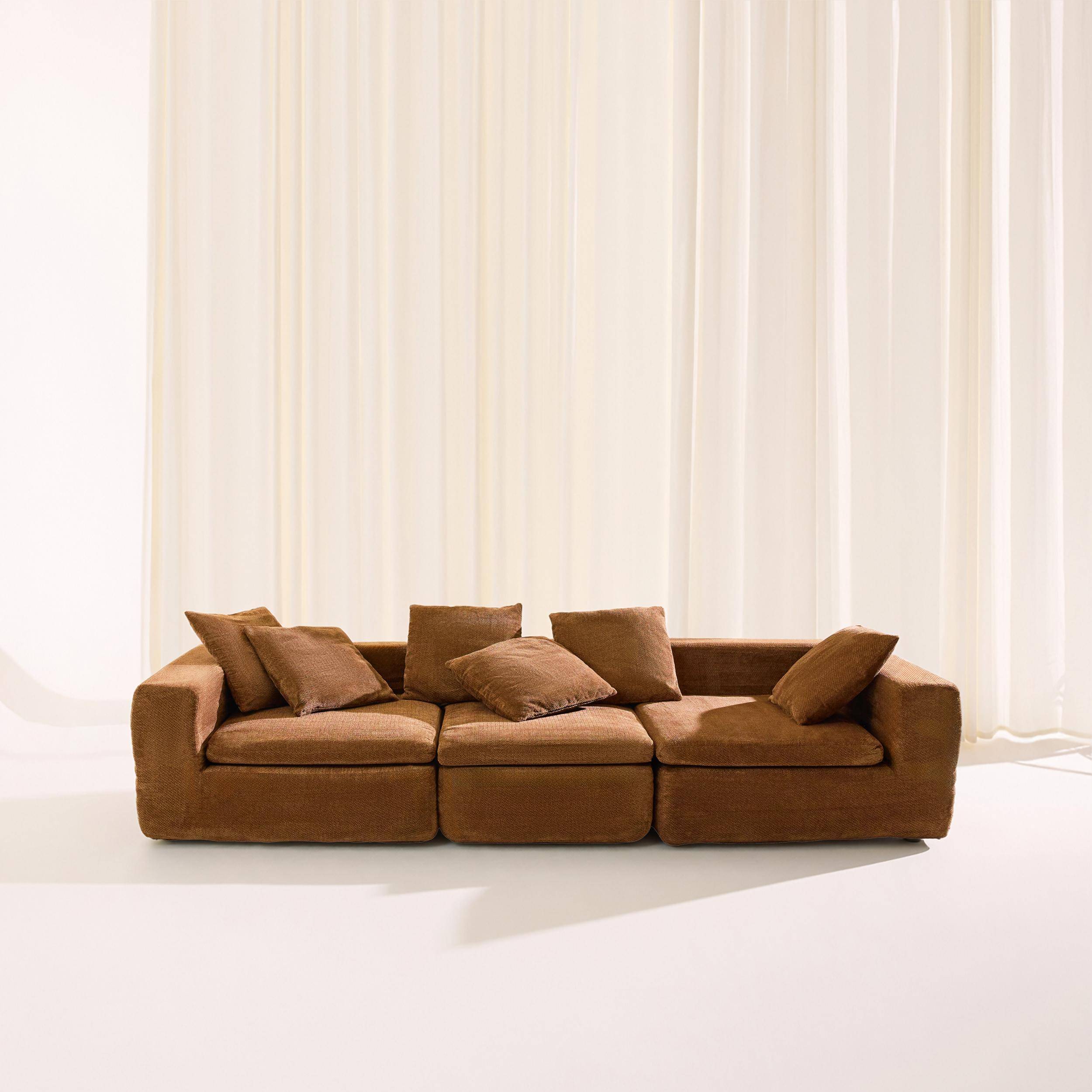 Sofá envasado al vacío modular de tela chenilla, 4 plazas, Movi, Terracota, 295x110x62 cm,sweeek,Photo1