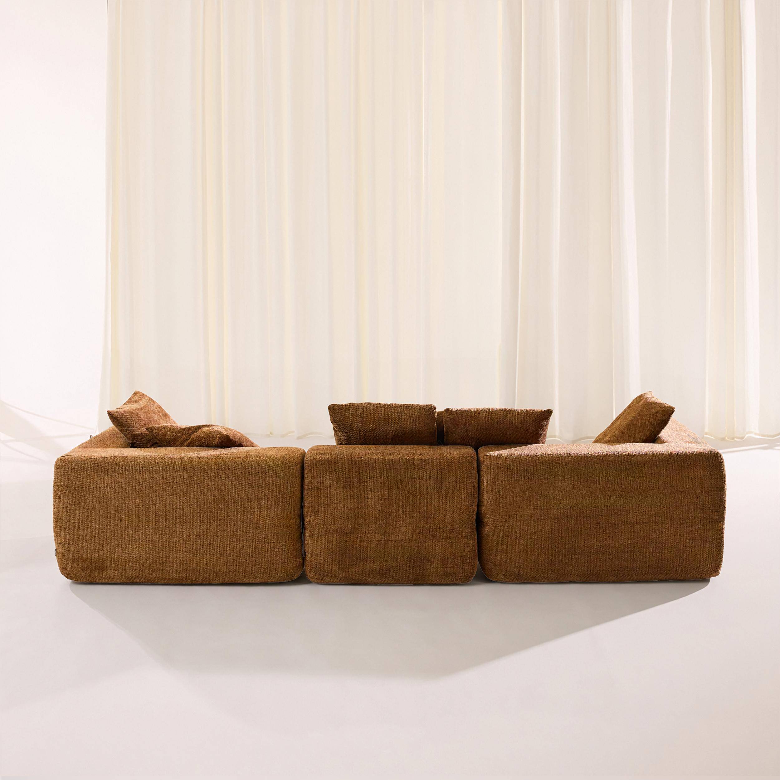 Sofá envasado al vacío modular de tela chenilla, 4 plazas, Movi, Terracota, 295x110x62 cm,sweeek,Photo4