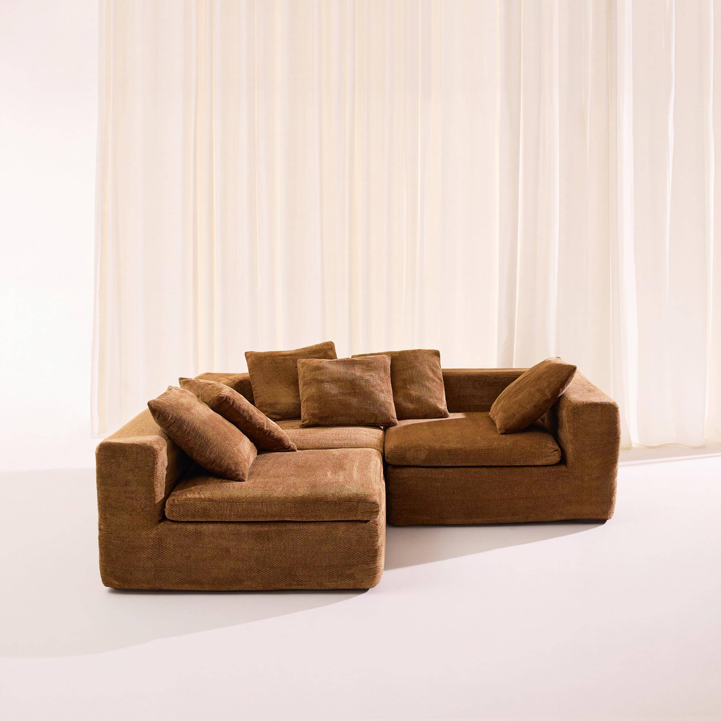 Sofá envasado al vacío modular de tela chenilla, 4 plazas, Movi, Terracota, 295x110x62 cm Photo3